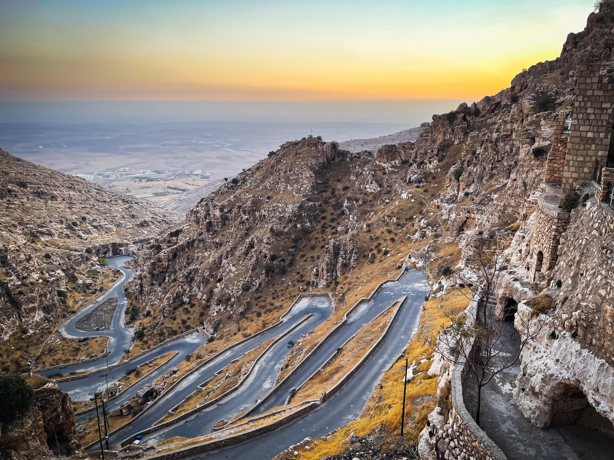 The road leading to Rabban Hermizd Monastery. Long and winding, it was recently remodeled to allow more visitors access to the upper monastery in Alqosh.