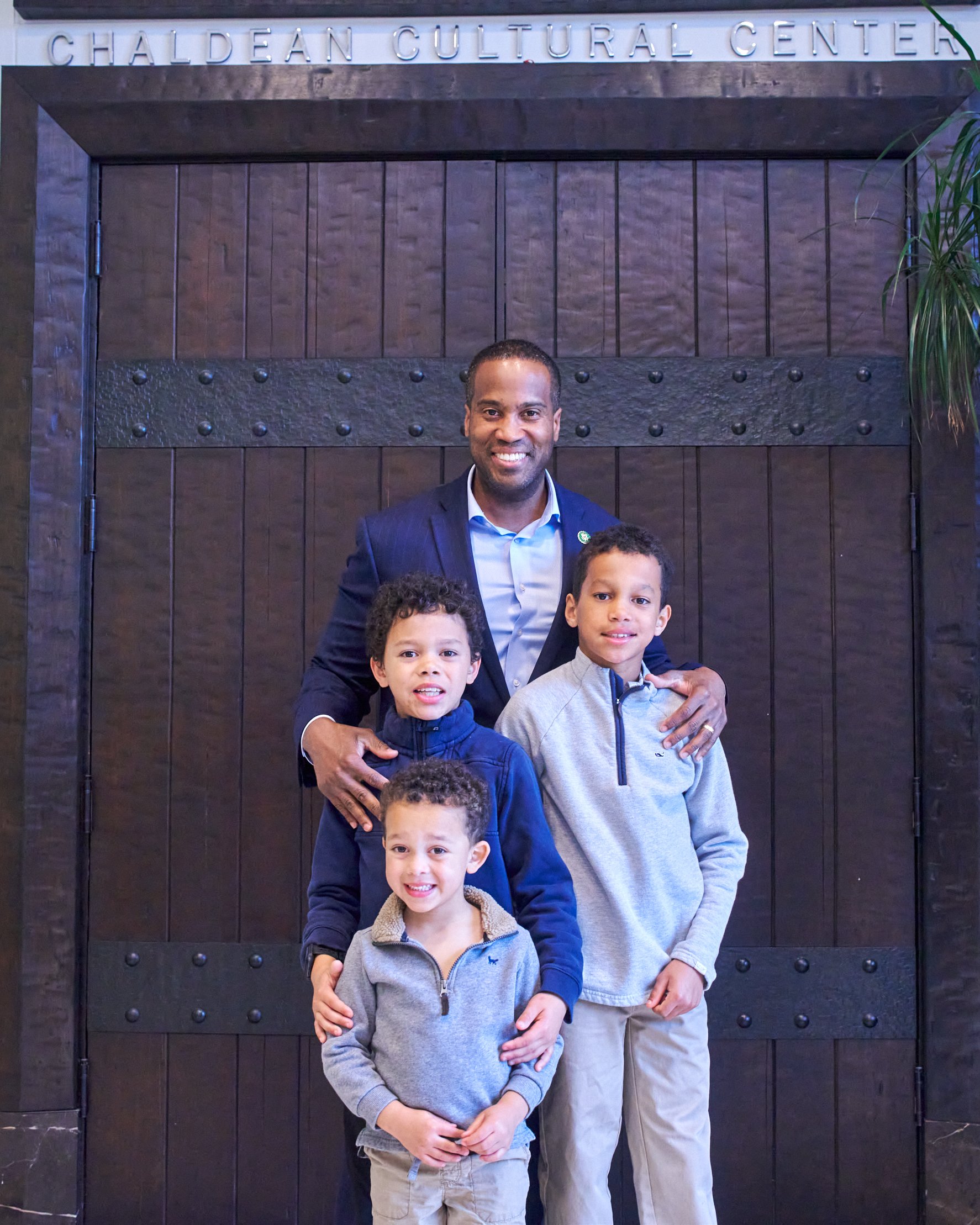  Congressman John James and his three children outside the Chaldean Cultural Center in Shenandoah Country Club.  