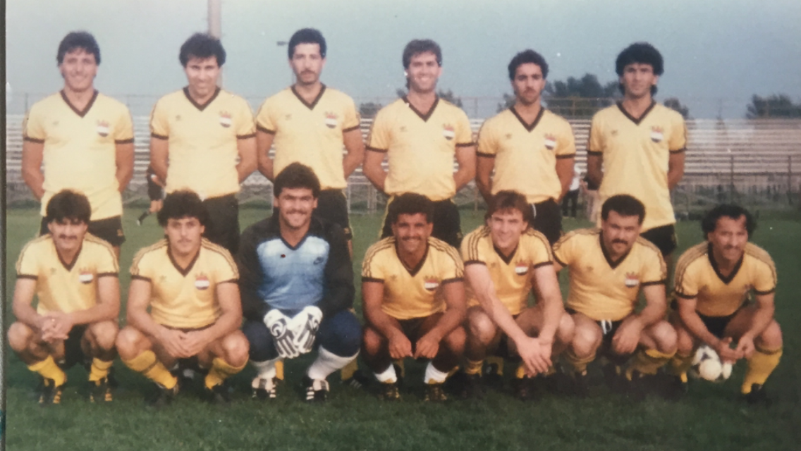   Standing left to right: Walid Sami, Talal Mukhtar, Sahir Jerjis, Tony Hermiz, O.J. Jabero, Masoud Zoro. Seated from left: Essam Rassam, Hussam Sami, Raad Sana, Sharkey Haddad, Dany Fisher, Khalid Farid Ayoub, Disho Shamoun.  