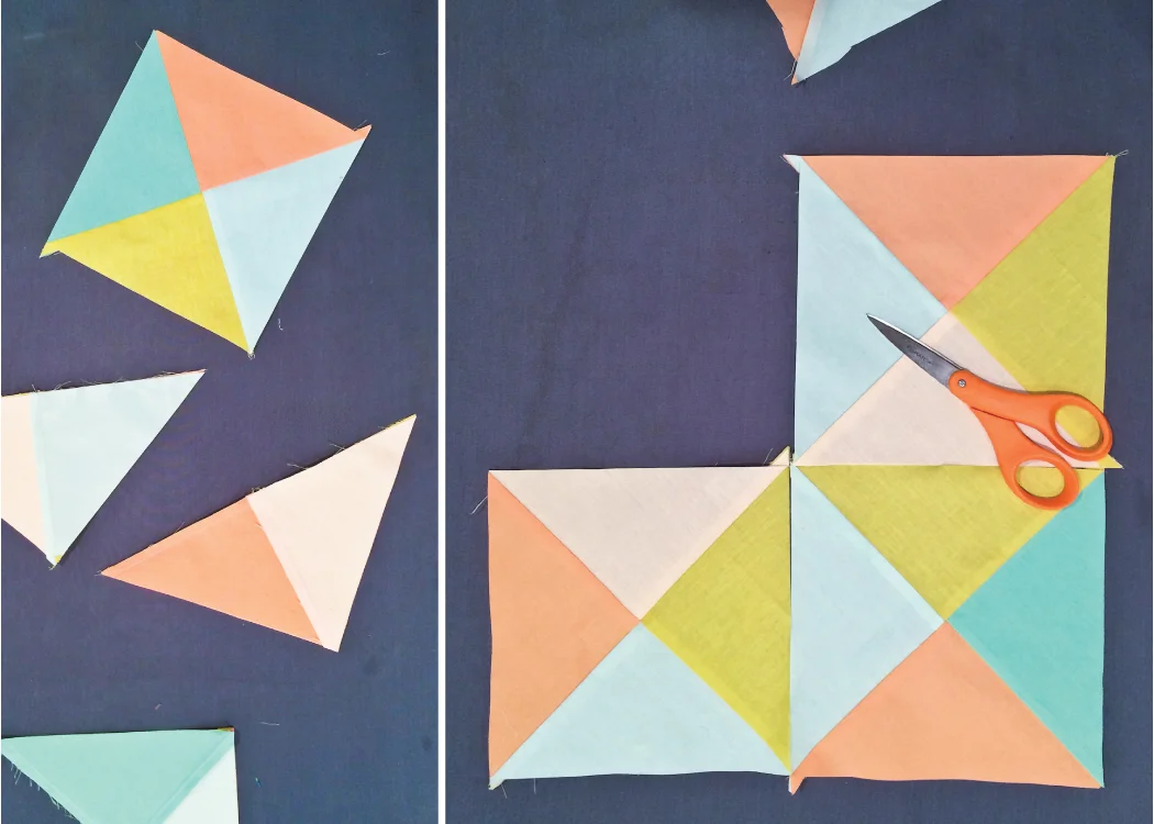 Quick, easy, no-waste! Make a pile of quarter-square triangles with your new favorite fabric or some beloved scraps. Perfect for a baby quilt or a charity quilt to donate!
