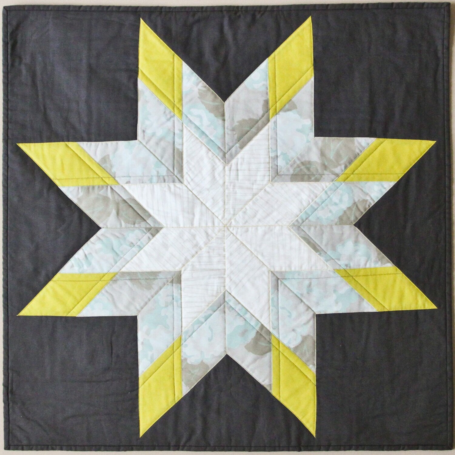 Modern Lonestar Quilt in lemon, mint, and grey