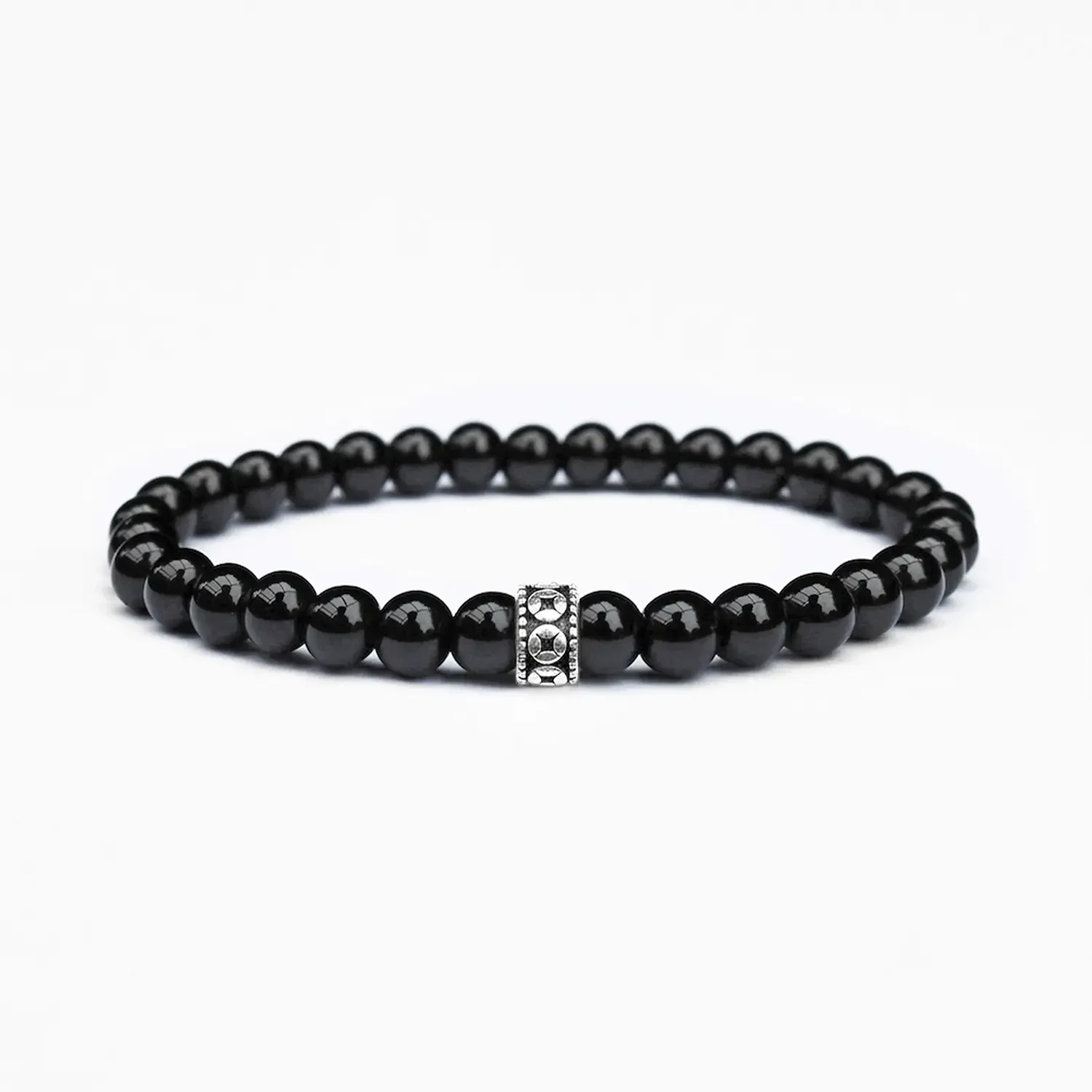 Black Onyx 6mm 925 Sterling Silver Bracelet