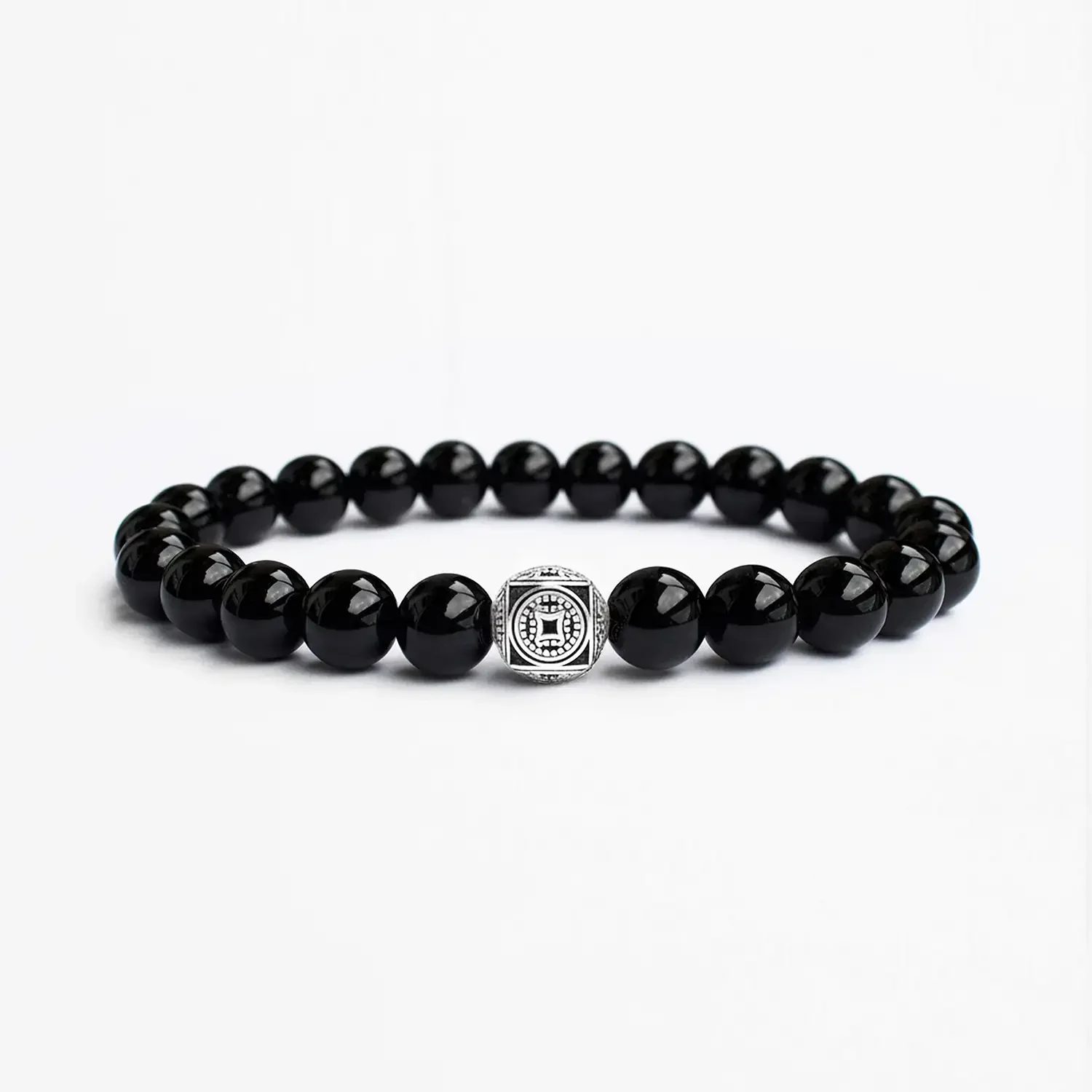 Black Onyx 8mm 925 Sterling Silver Bracelet