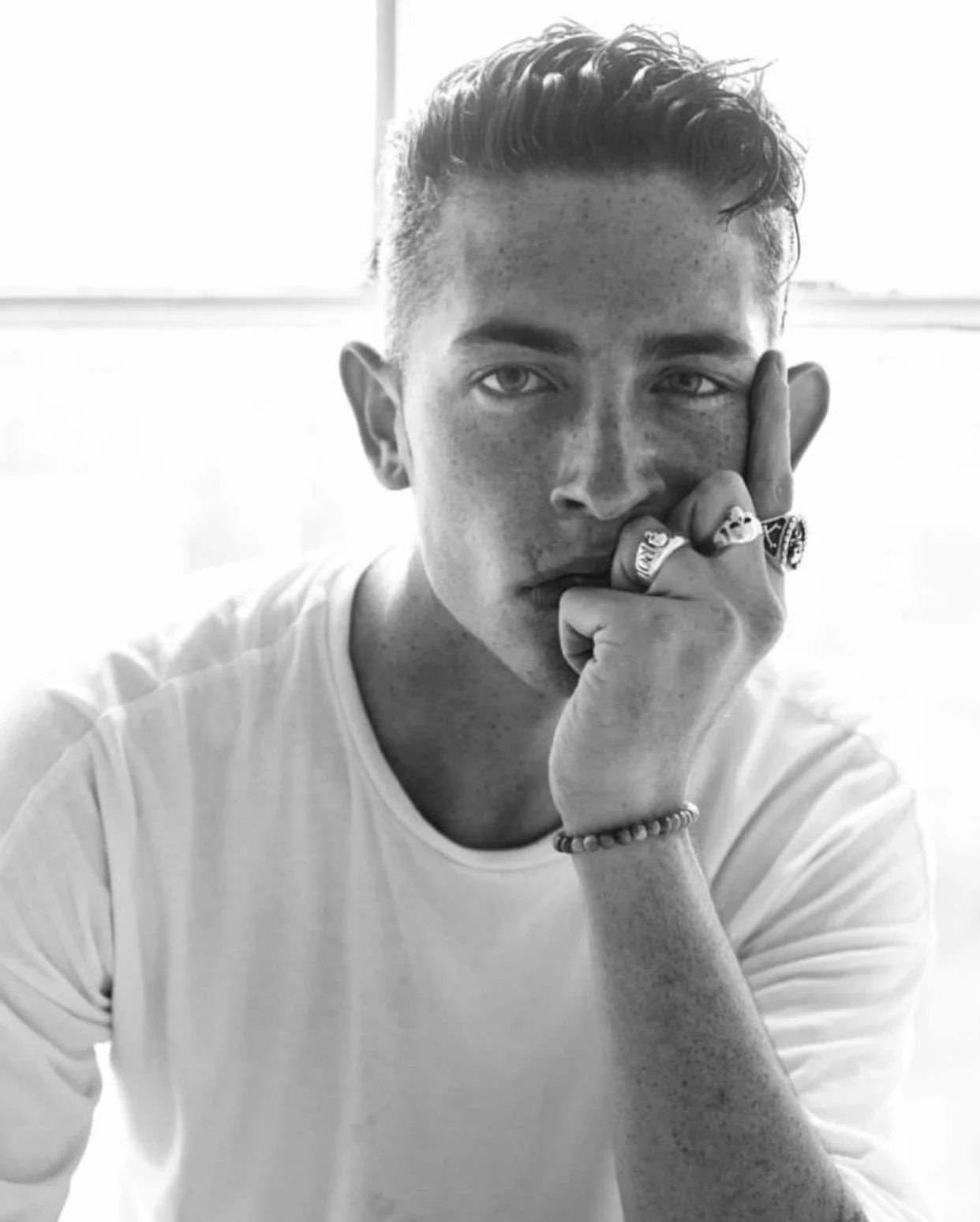 Model Kane Edmonds rocking our Grey Mist Sterling Silver Skull Bracelet . Image courtesy of Aaron Crossman | aaron-william-crossman.format.com