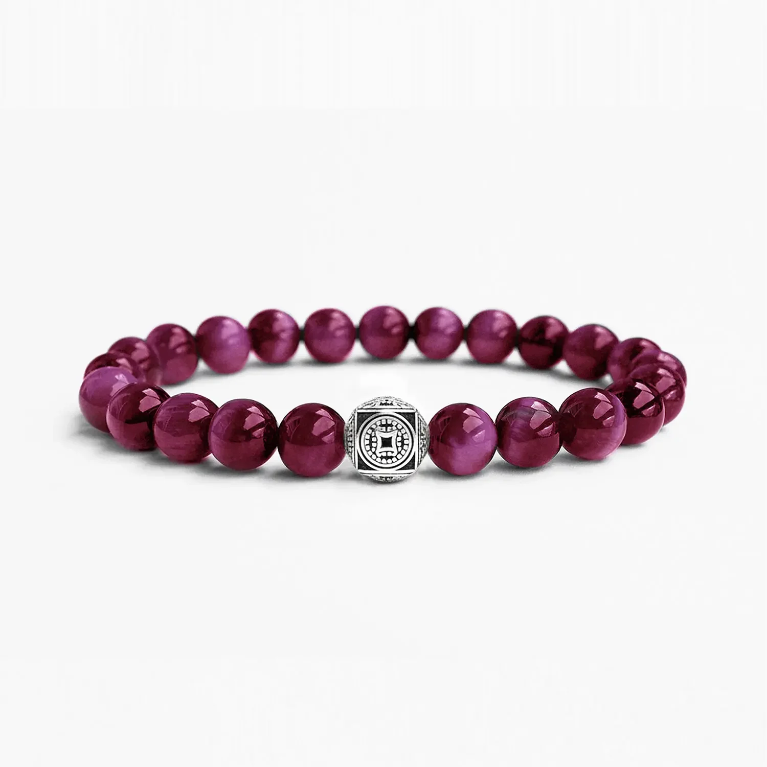 Magenta Tigers Eye 8mm Silver Bracelet 01.webp