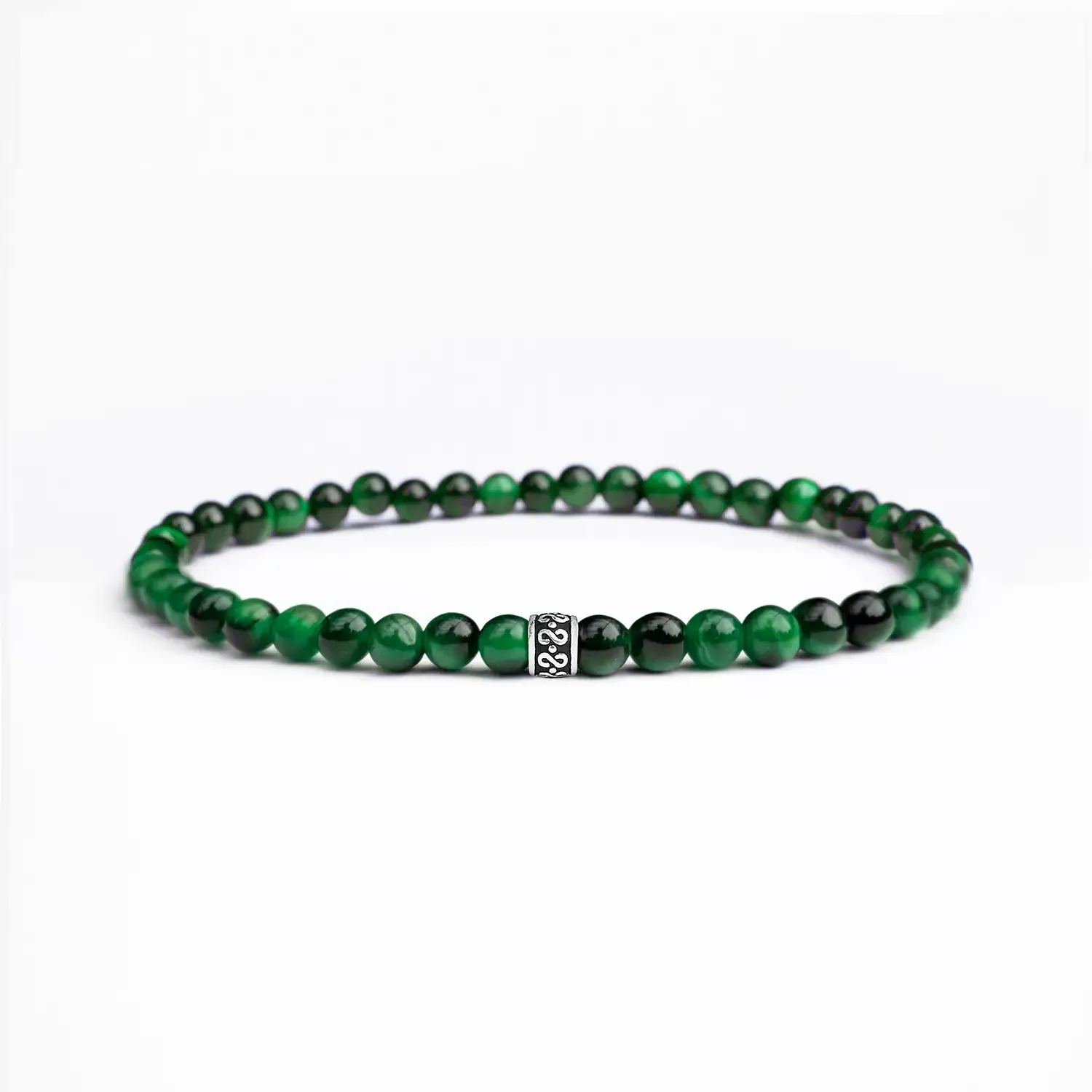 Green Tigers Eye 4mm 925 Sterling Silver Bracelet