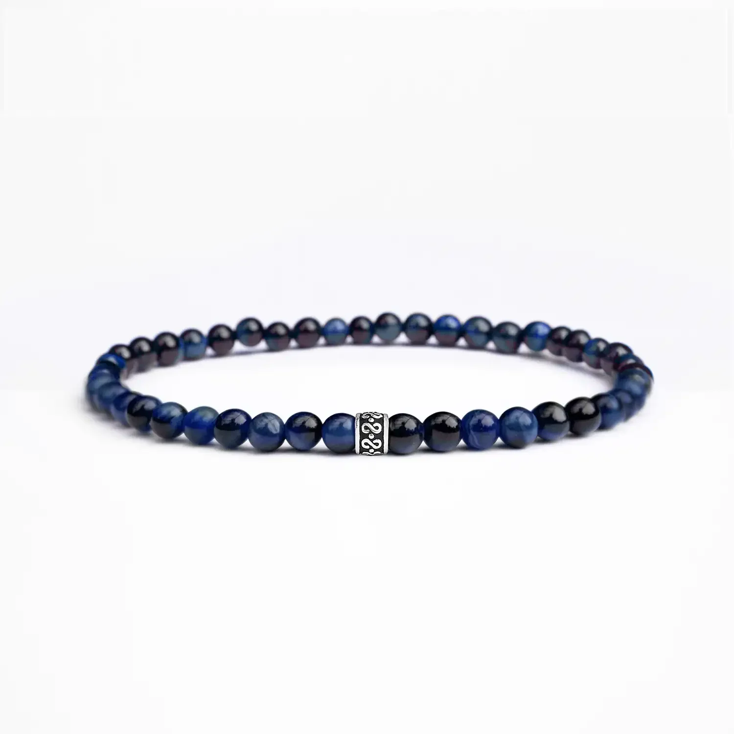 Blue Tigers Eye 4mm 925 Sterling Silver Bracelet