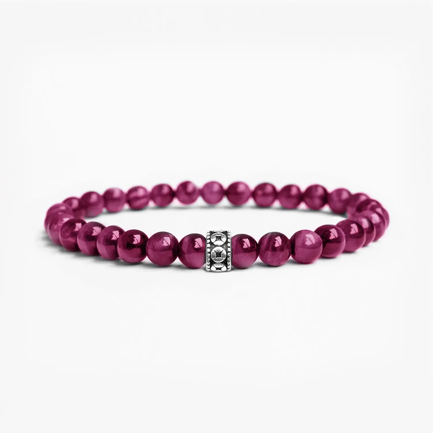 Magenta Tiger Eye 6mm 925 Sterling Silver Bracelet