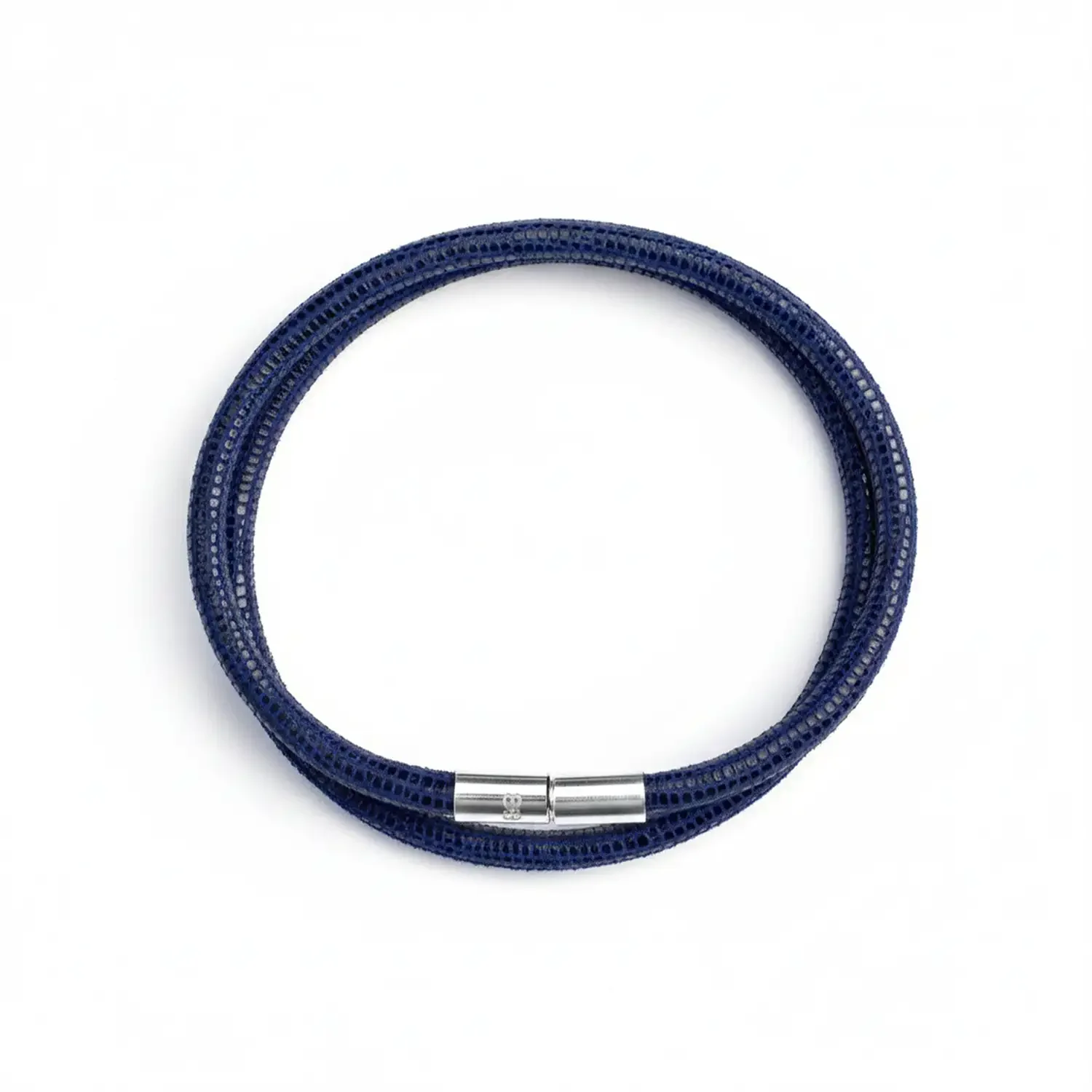 Lizard Navy Leather Bracelet 02.webp
