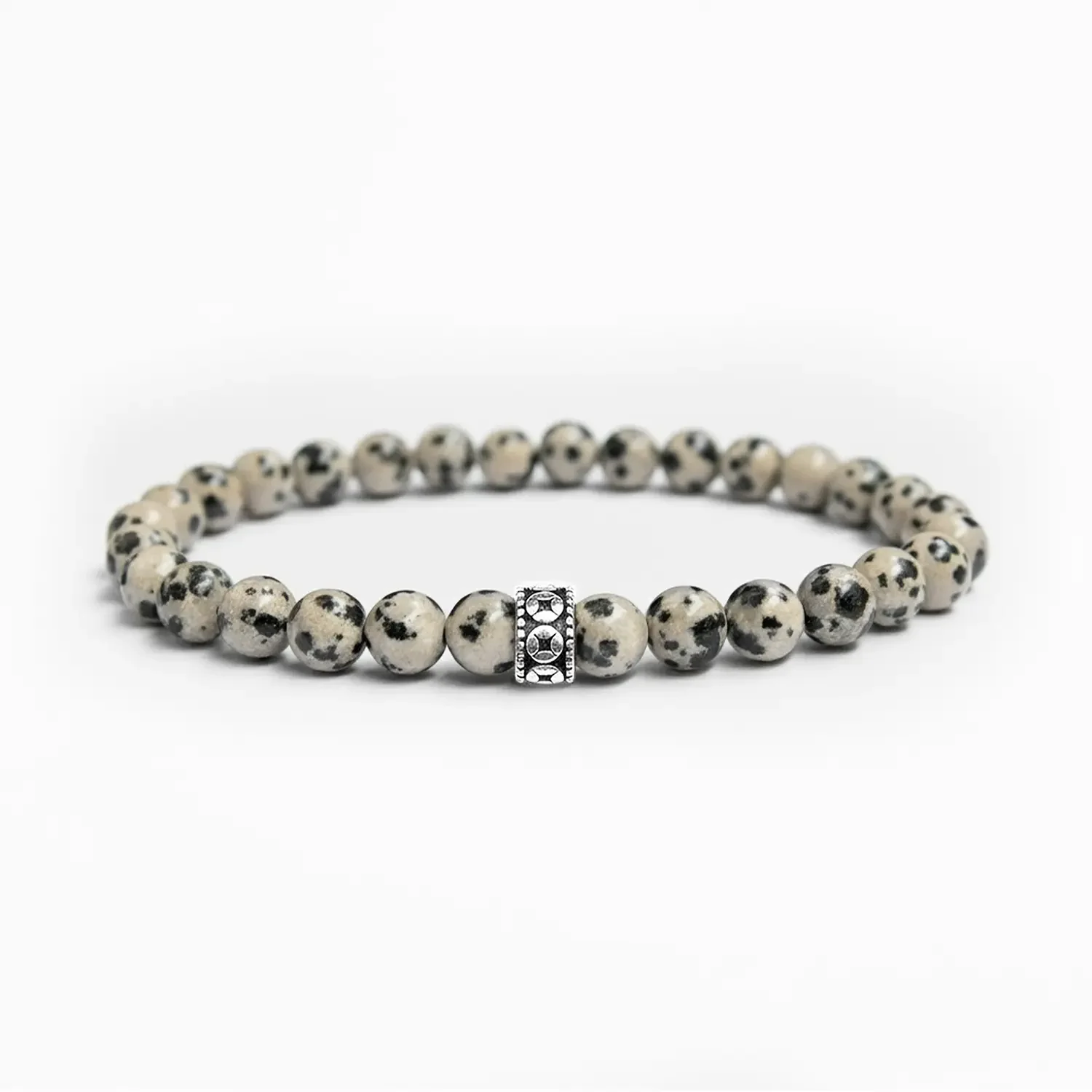 Dalmatian Stone 6mm 925 Sterling Silver Bracelet