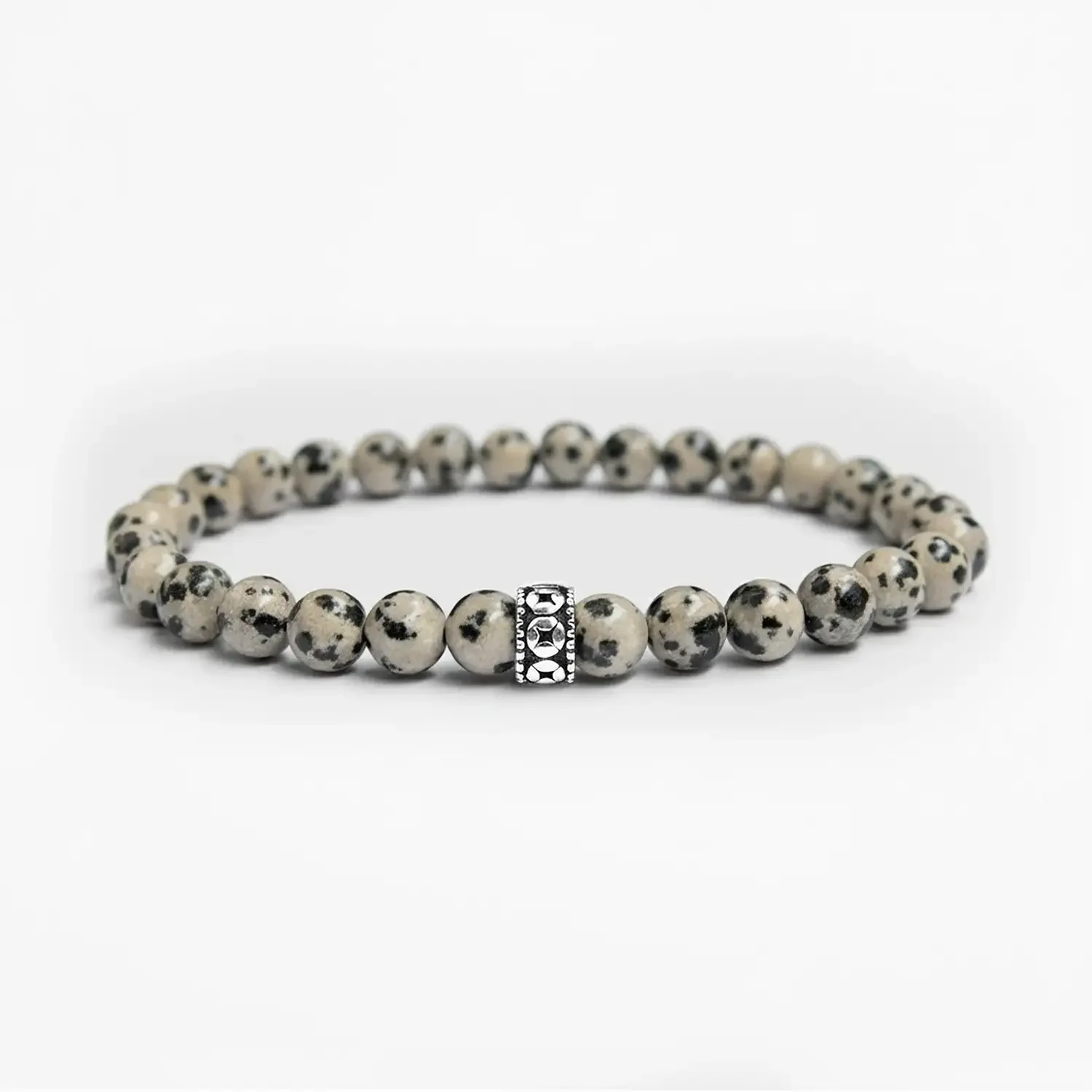 Dalmatian Stone 6mm 925 Sterling Silver Bracelet