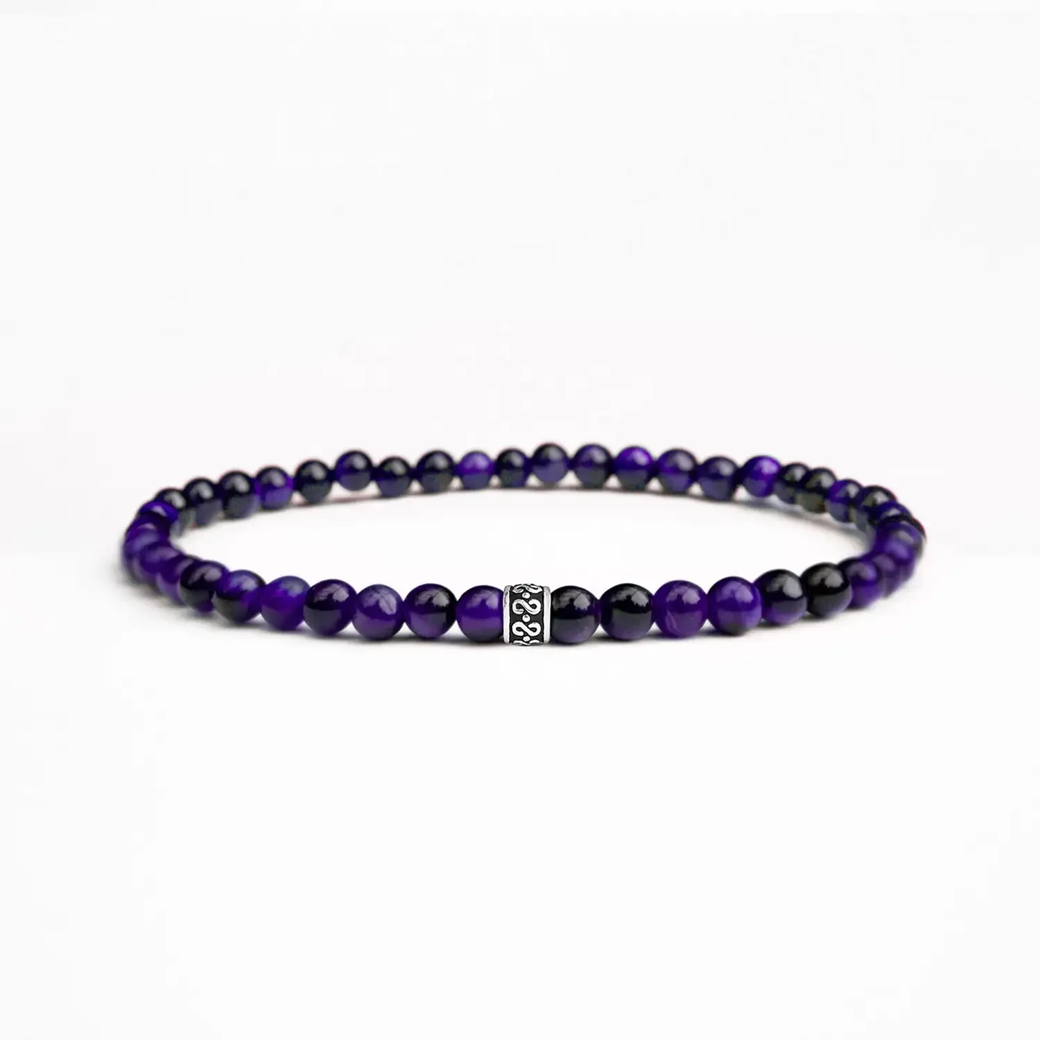 Purple Tigers Eye 4mm Silver Bracelet 01.webp