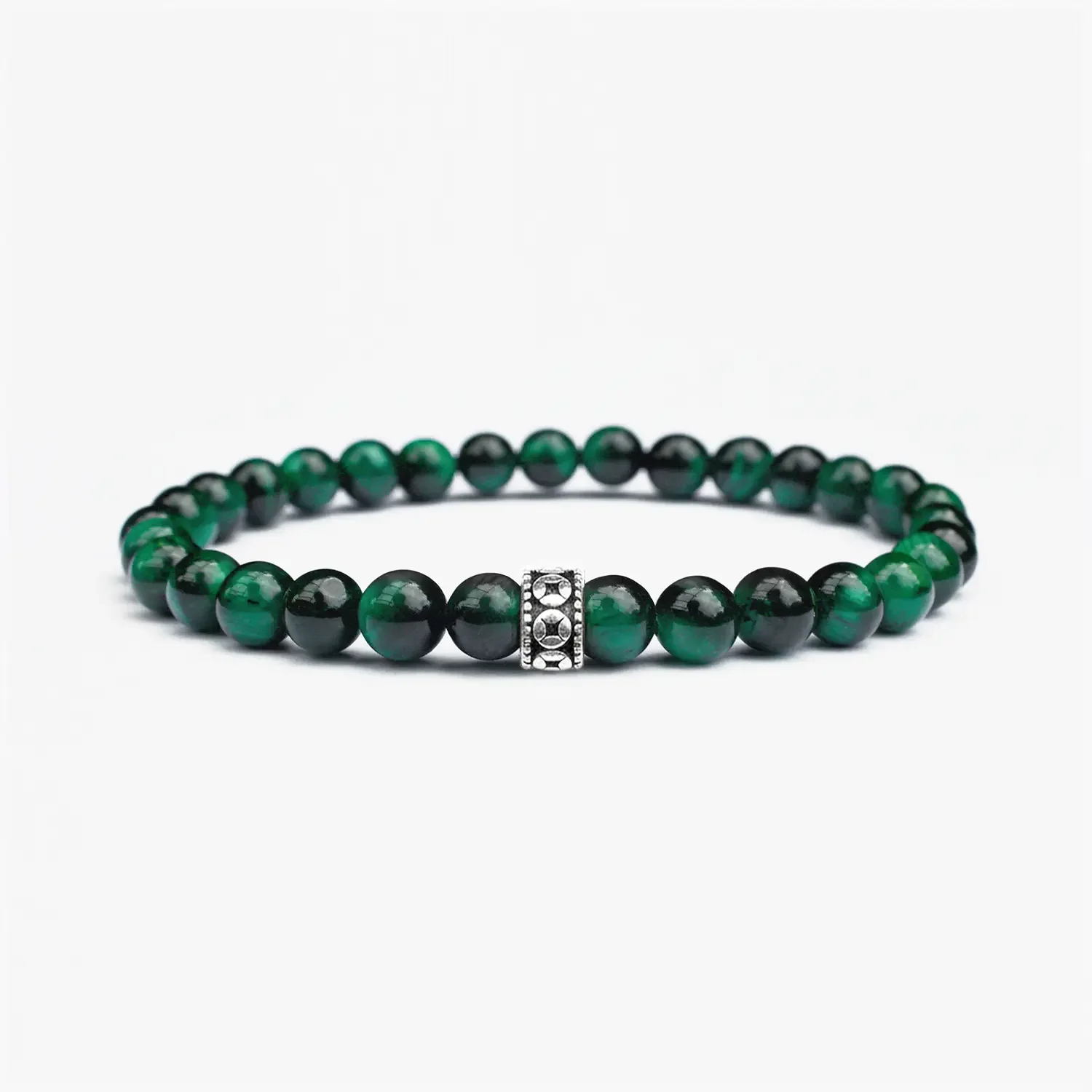 Green Tigers Eye 6mm 925 Sterling Silver Bracelet
