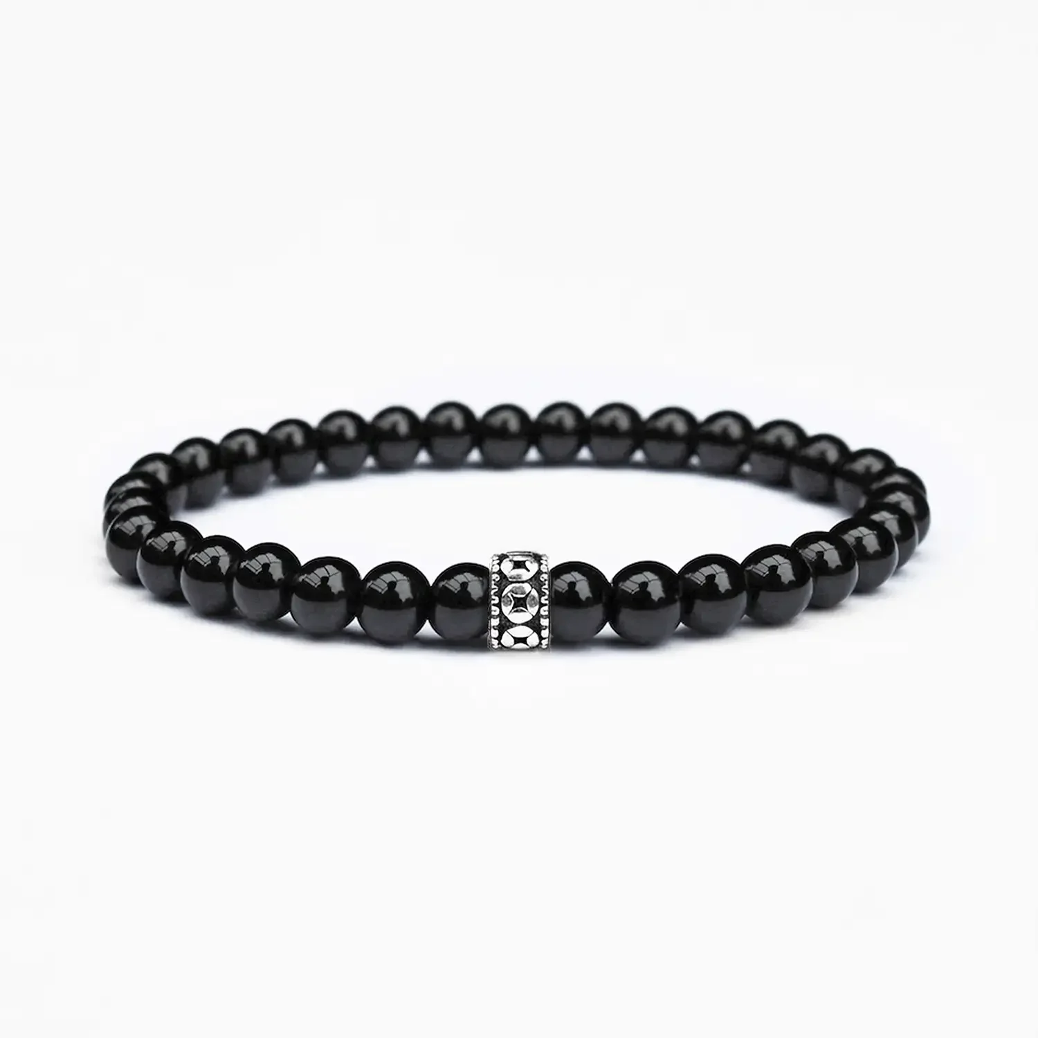 Black Onyx 6mm 925 Sterling Silver Bracelet