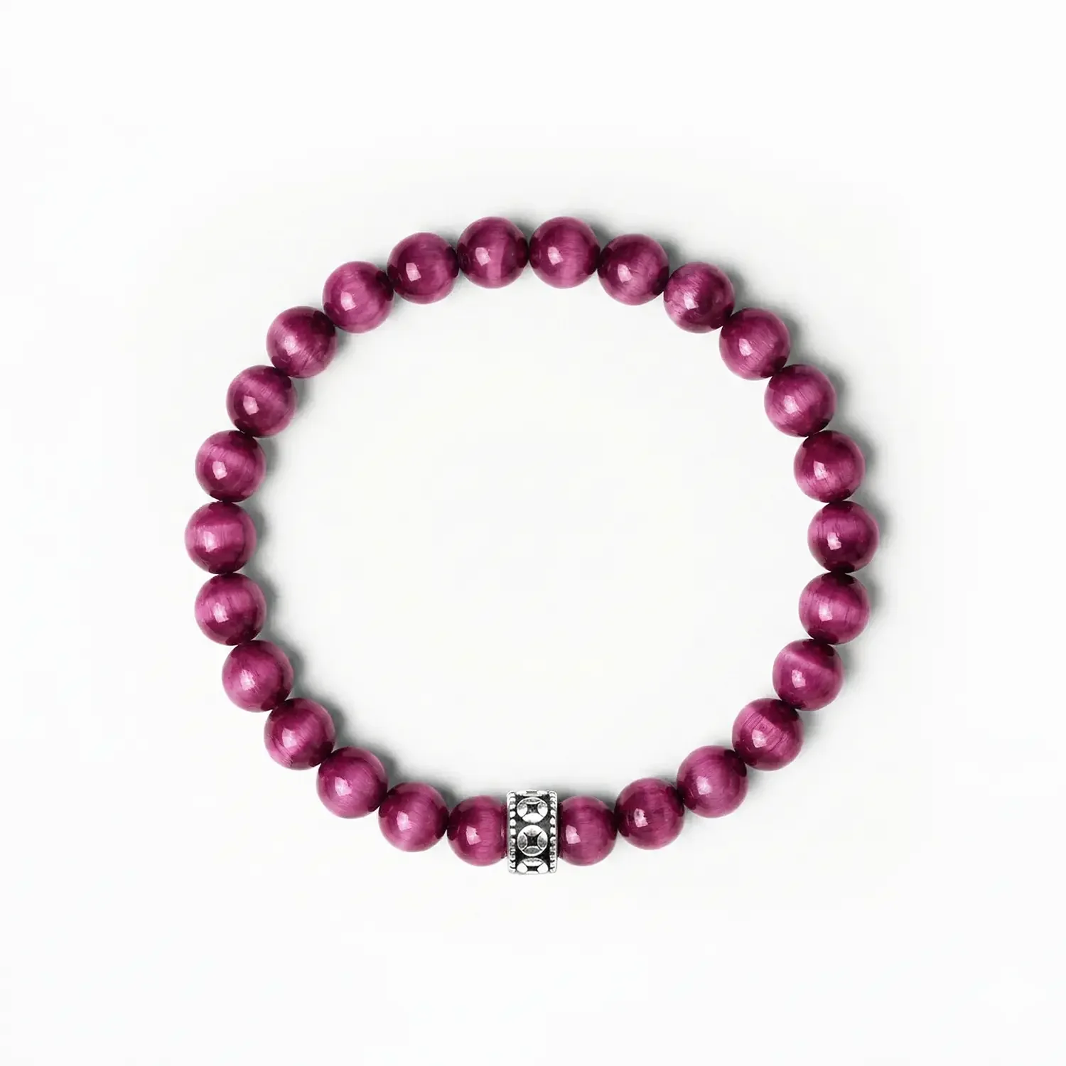 Magenta Tigers Eye 6mm Silver Bracelet 02.webp