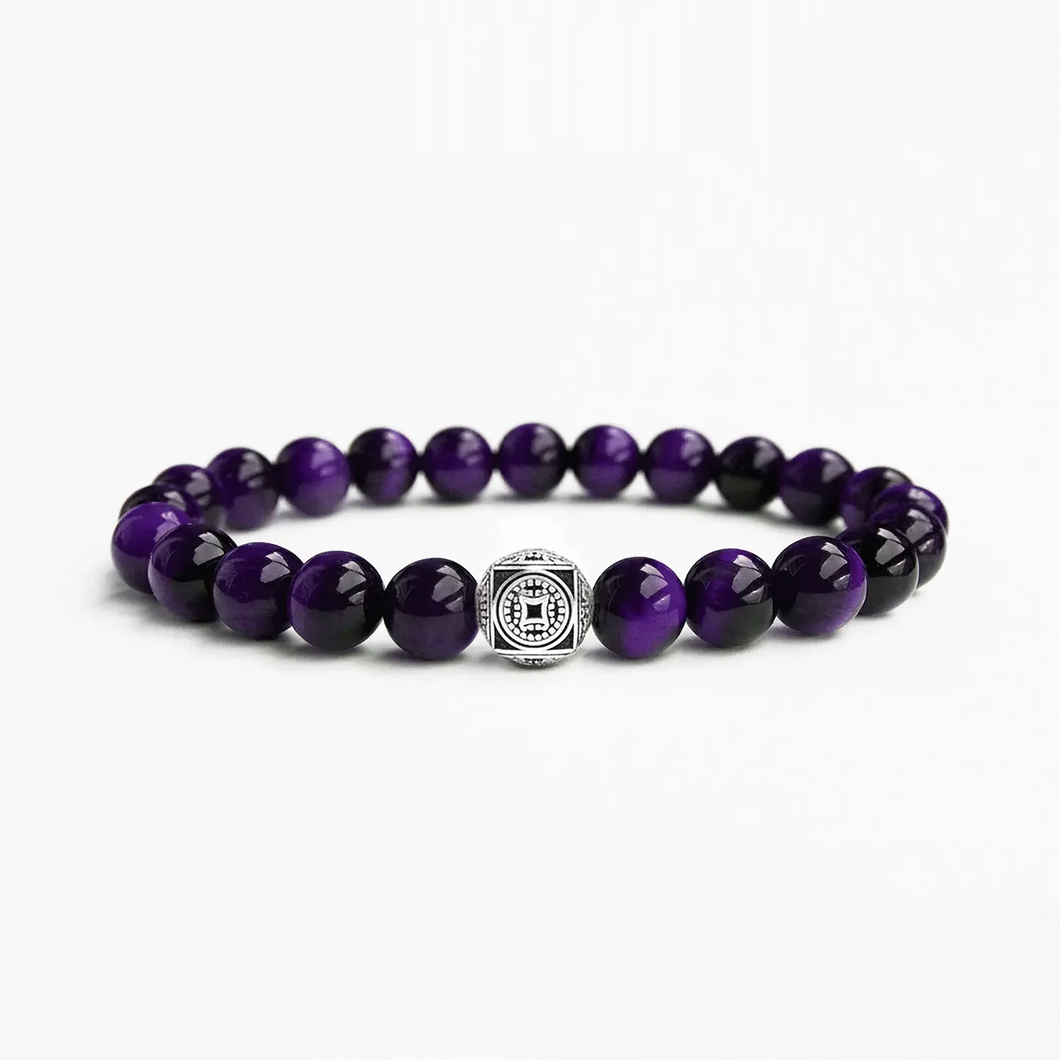 Purple Tiger Eye 8mm 925 Sterling Silver Bracelet