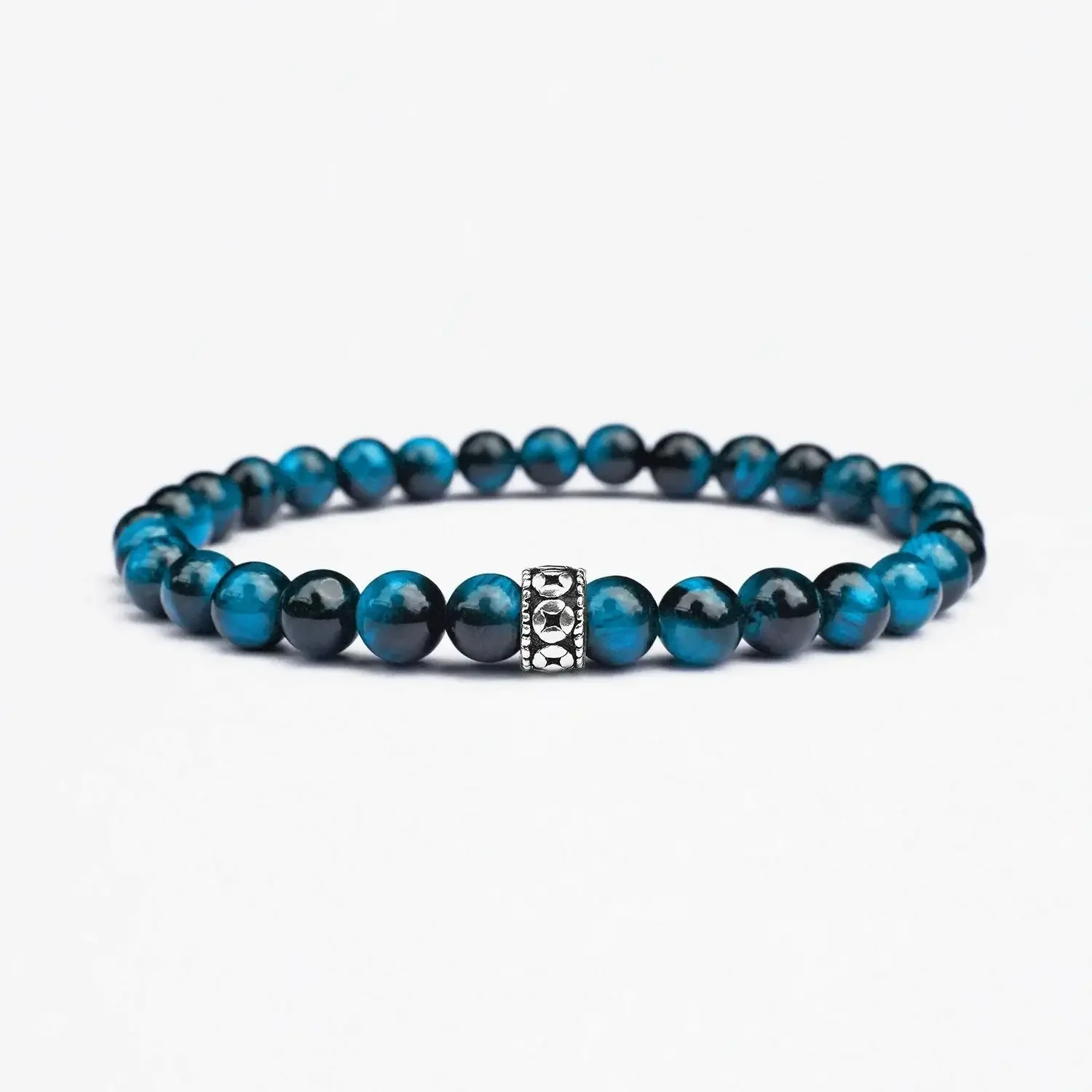 Azure Tiger Eye 6mm 925 Sterling Silver Bracelet