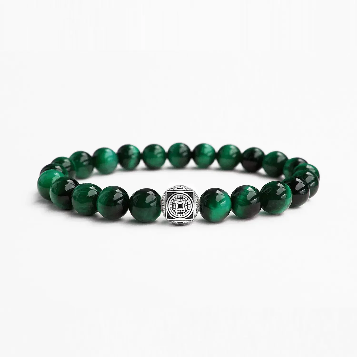 Green Tiger Eye 8mm 925 Sterling Silver Bracelet