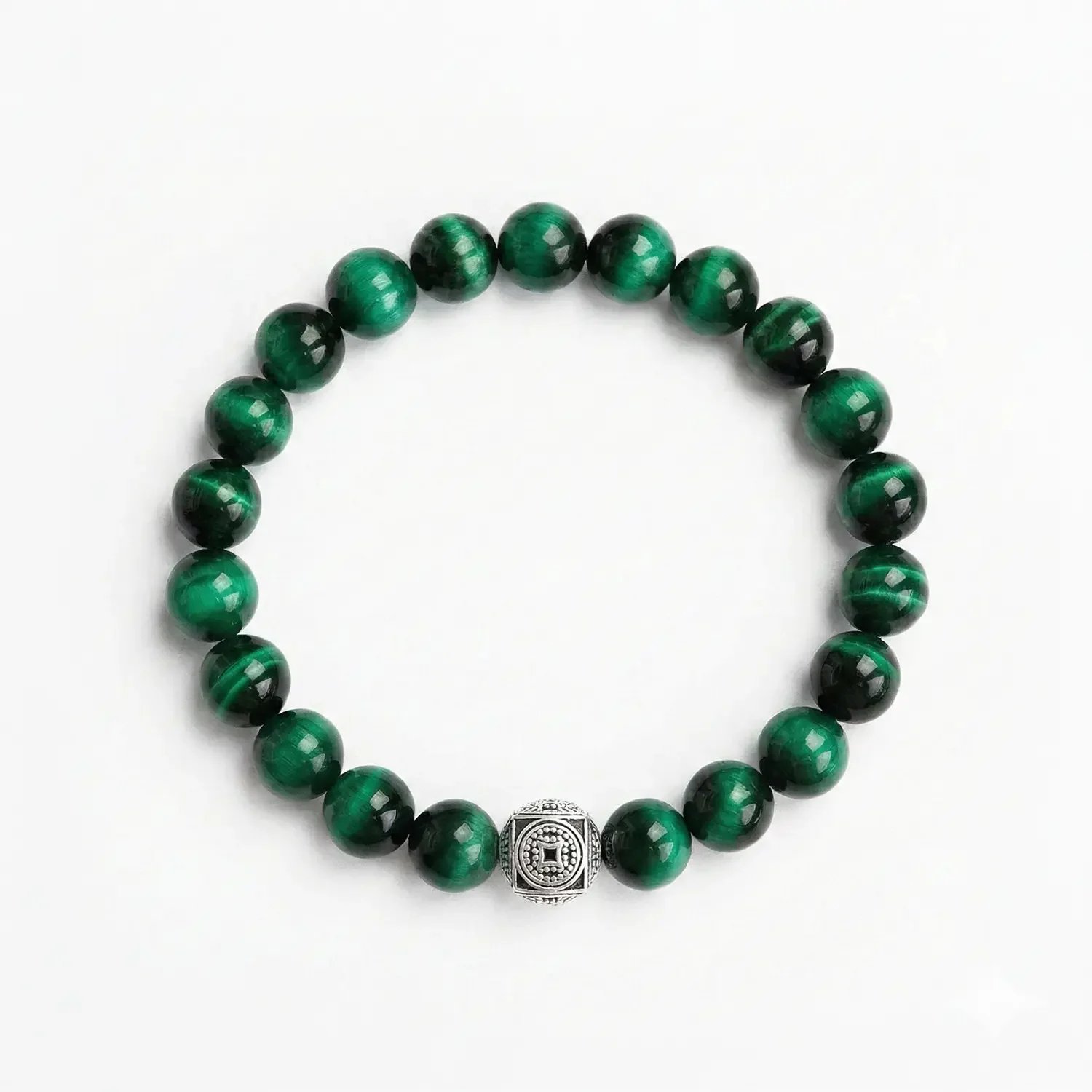 Green Tigers Eye 8mm Silver Bracelet 02.webp