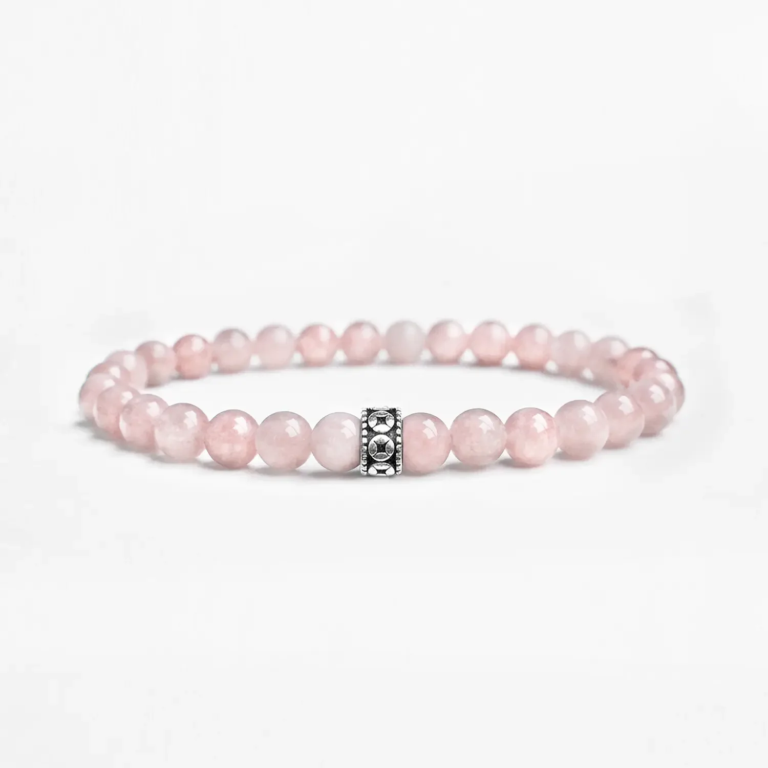 Rose Quartz 6mm 925 Sterling Silver Bracelet