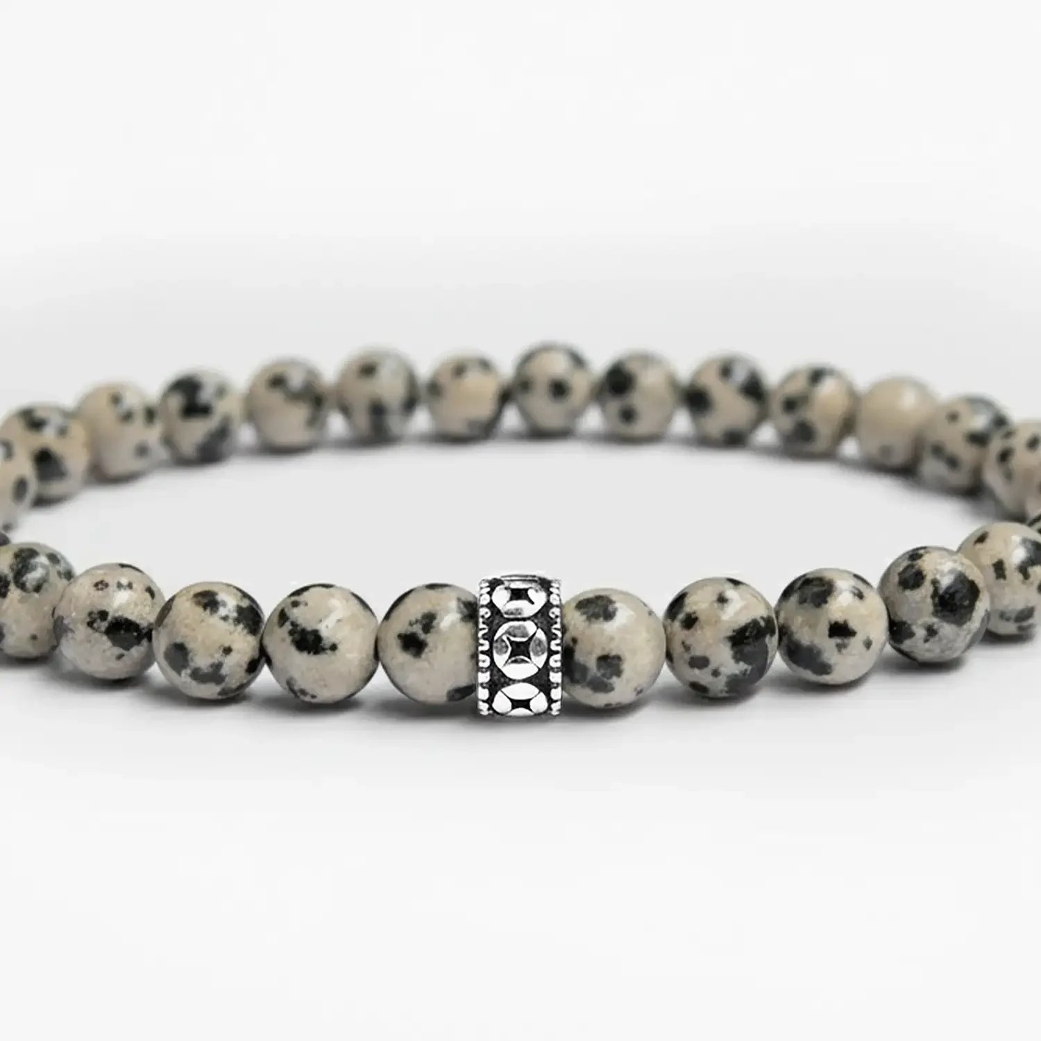 Dalmatian Stone 6mm Silver Bracelet 01.webp