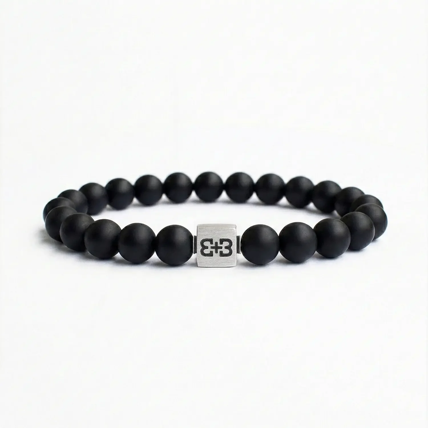 Matte Onyx 8mm Brushed 925 Sterling Silver Symbol Bracelet