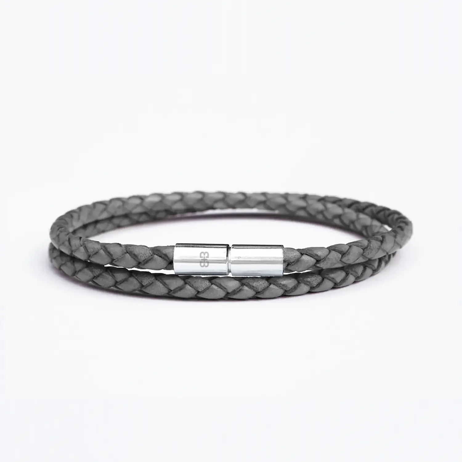 Grey Braided Leather Bracelet