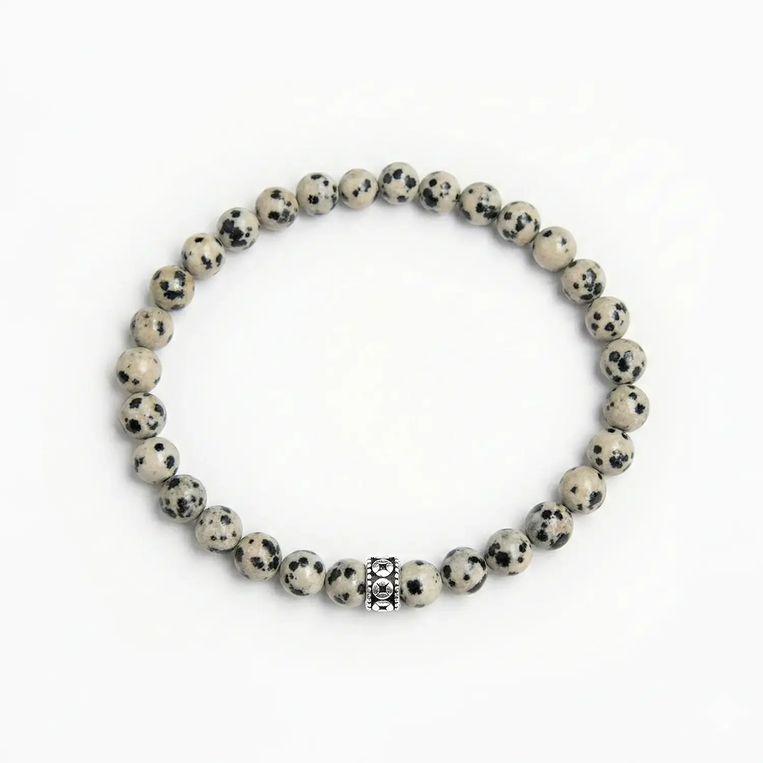 Dalmatian Stone 6mm Silver Bracelet 02.webp