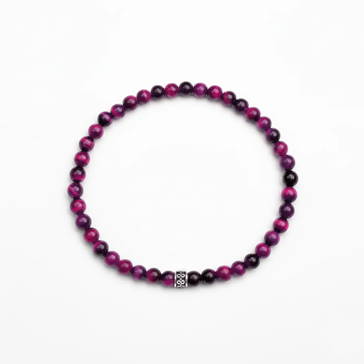 Magenta Tiger Eye 4mm Silver Bracelet 02.webp