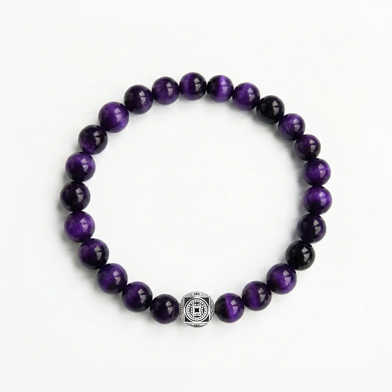 Purple Tigers Eye 8mm Silver Bracelet 02.webp
