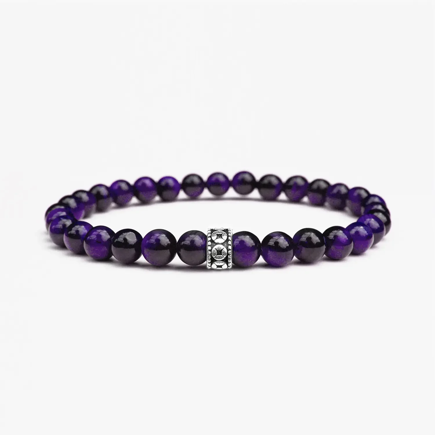 Purple Tigers Eye 6mm 925 Sterling Silver Bracelet
