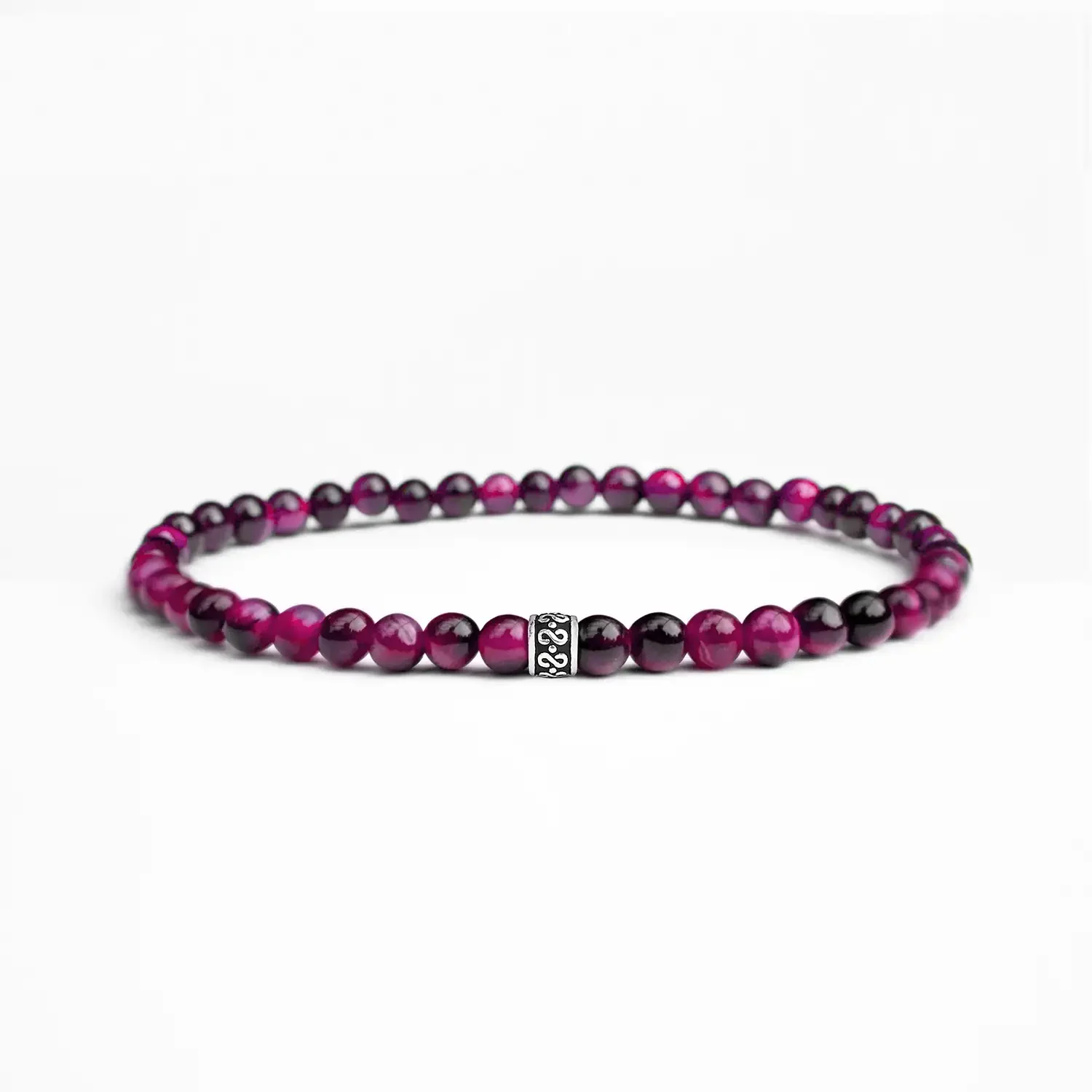 Magenta Tiger Eye 4mm 925 Sterling Silver Bracelet