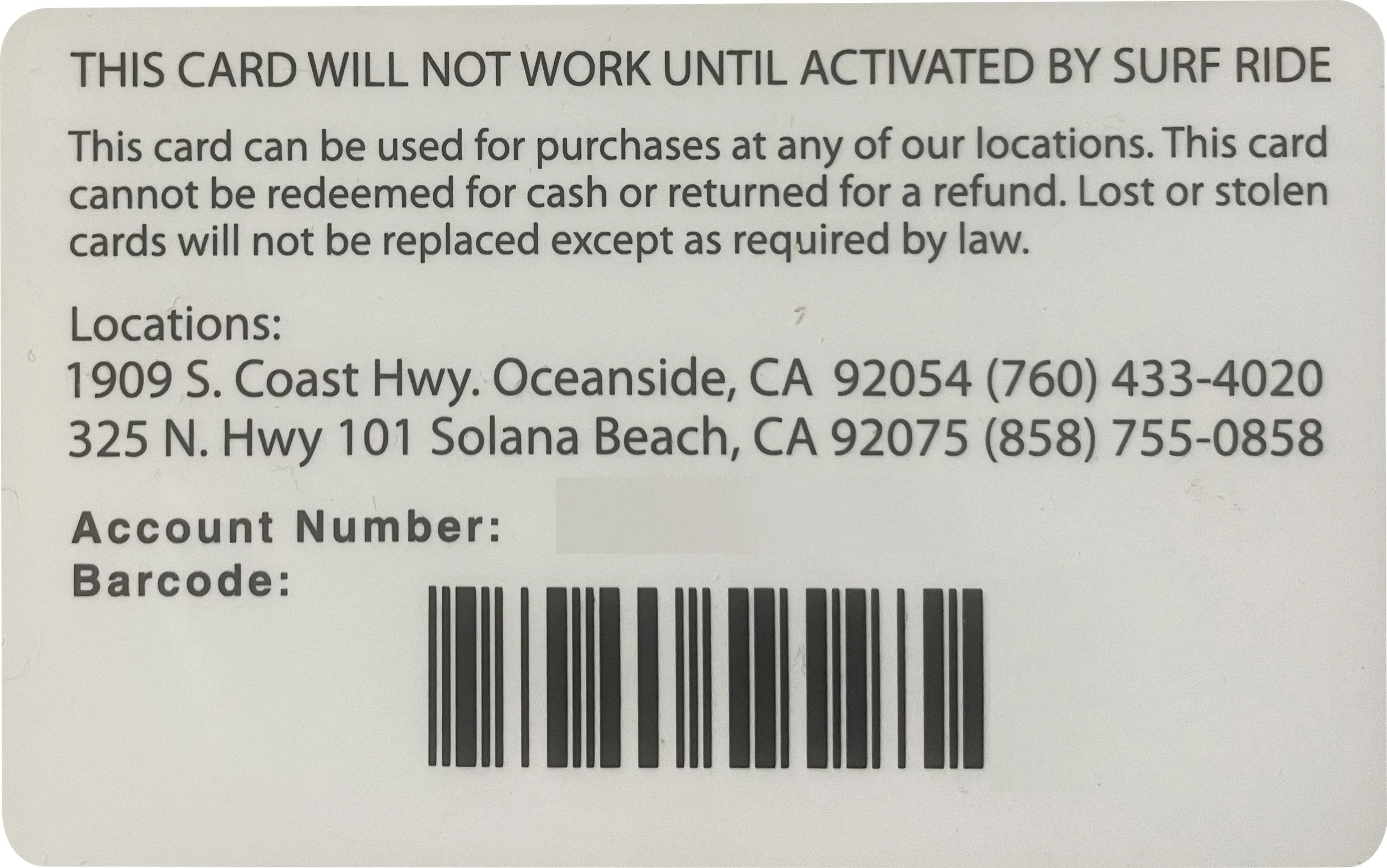 Surf Ride Gift Card (In Store ONLY) — Surf Ride