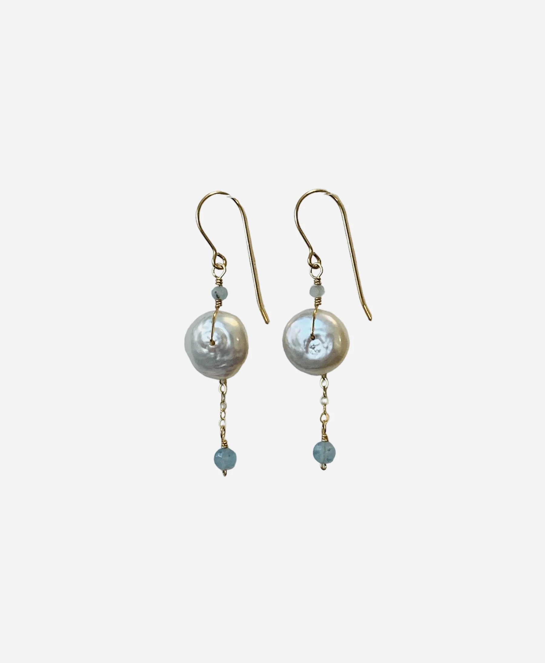 Coin Pearl and Aquamarine Chain Dangle