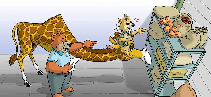 Jonny and His Father Helps Mrs. Giraffe Find Some Beans