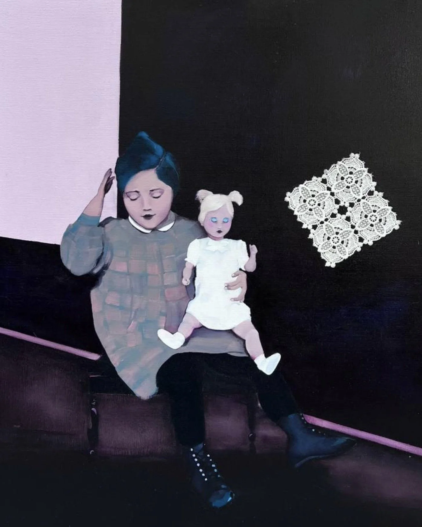 The Happy Place, oil and vintage textile on liner, 80x100cm, 2023