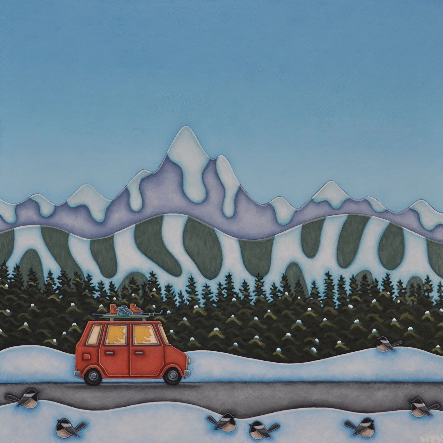 Sneak Peek into the painting being auctioned at Bozocup: Artist Peter Wyse @peterwyseart &amp; @canadahousegallery are generously donating &quot;Rocky Mountain Road Trip&quot; 24x24 inch acrylic cradled on birch panel. This painting retails @ $2210