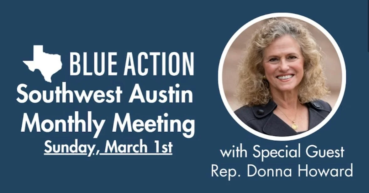 Tomorrow, March 1st, Rep. Howard will join Blue Action South West Austin for a GOTV block walk from 2-4 PM in South Austin. To learn more and sign up, go to the link in our bio. We hope to see you soon! -TH