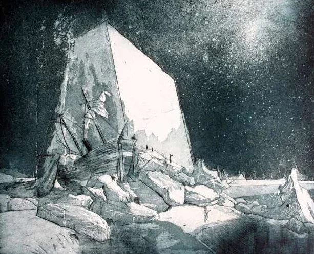 Polaris Lost : Grating Along Like Bone Dust Intaglio 15in x 21in 2010