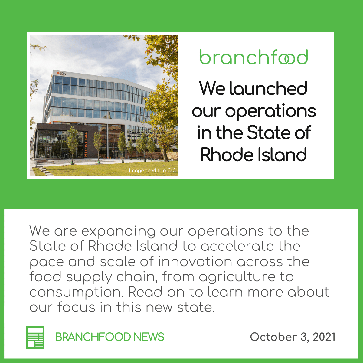 Branchfood launches its program in Rhode Island!