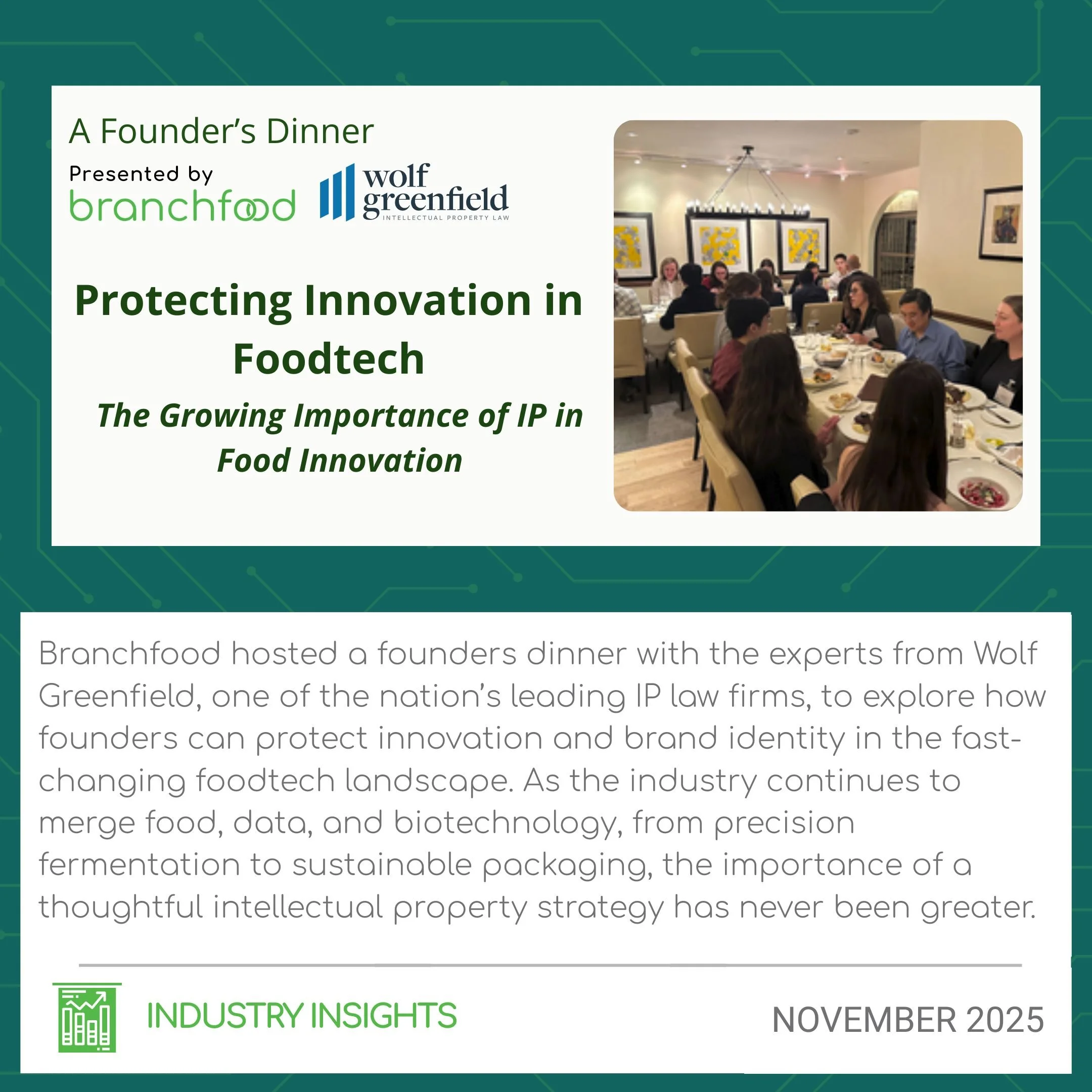 Protecting Innovation in Foodtech: Key Takeaways from Dinner with Wolf Greenfield