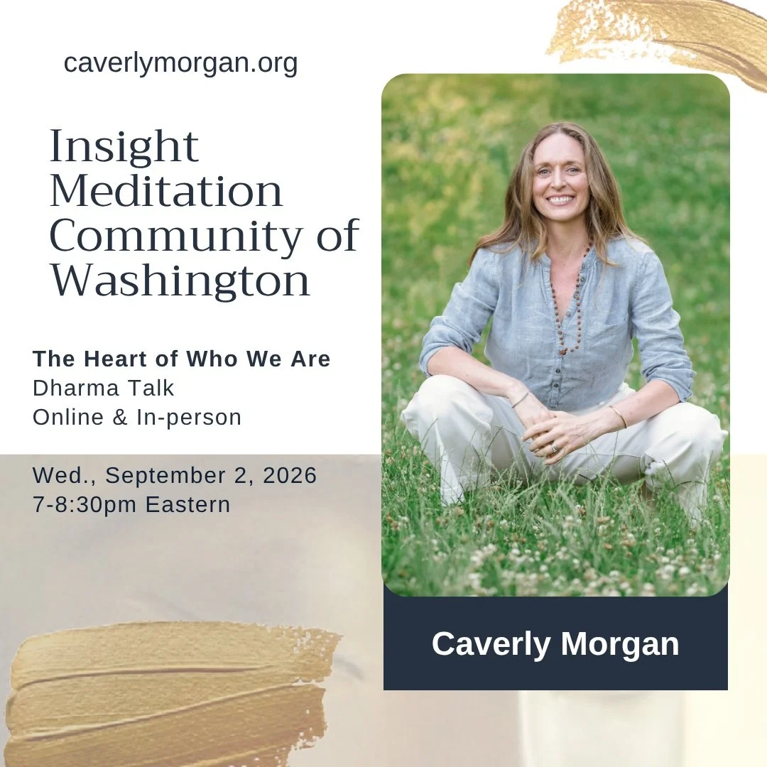 The Heart of Who We Are

Wednesday, September 2 | 7&ndash;8:30 PM ET
 With Insight Meditation Community of Washington

Join Caverly for a talk exploring transformation, the power of community, and the remembrance of our true nature.

Drawing from her
