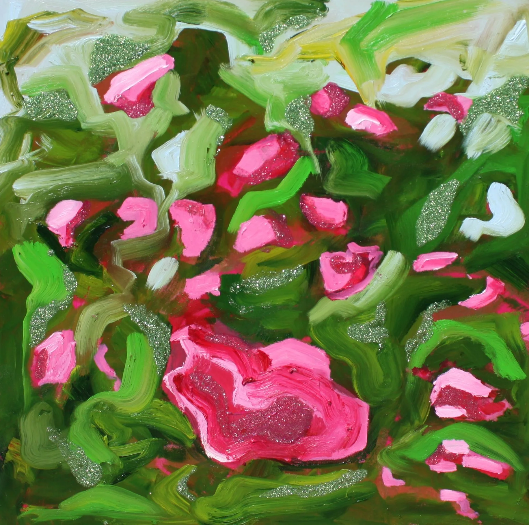 Aimless Conversations About the Better Days_16x16_2024_lisabritton_rose painting_glitter art.JPG