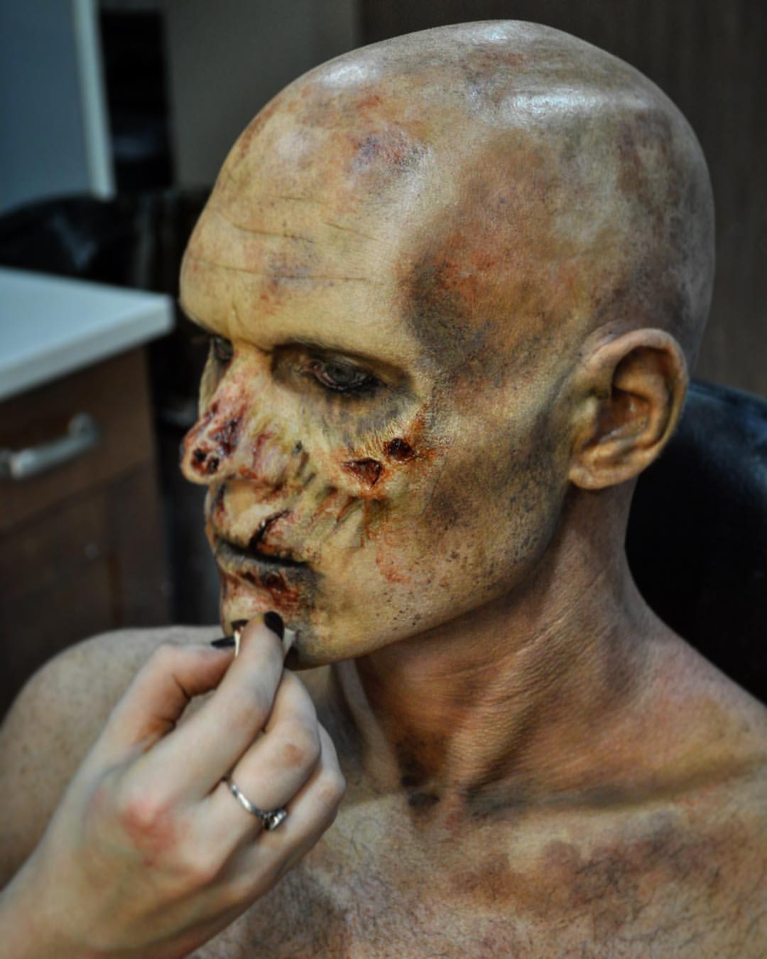  Zombie in the Works. Application/Makeup by Hannah Reed for Tinsley Transfers Merchandise.  Sculpt by Tinsley Transfers. 