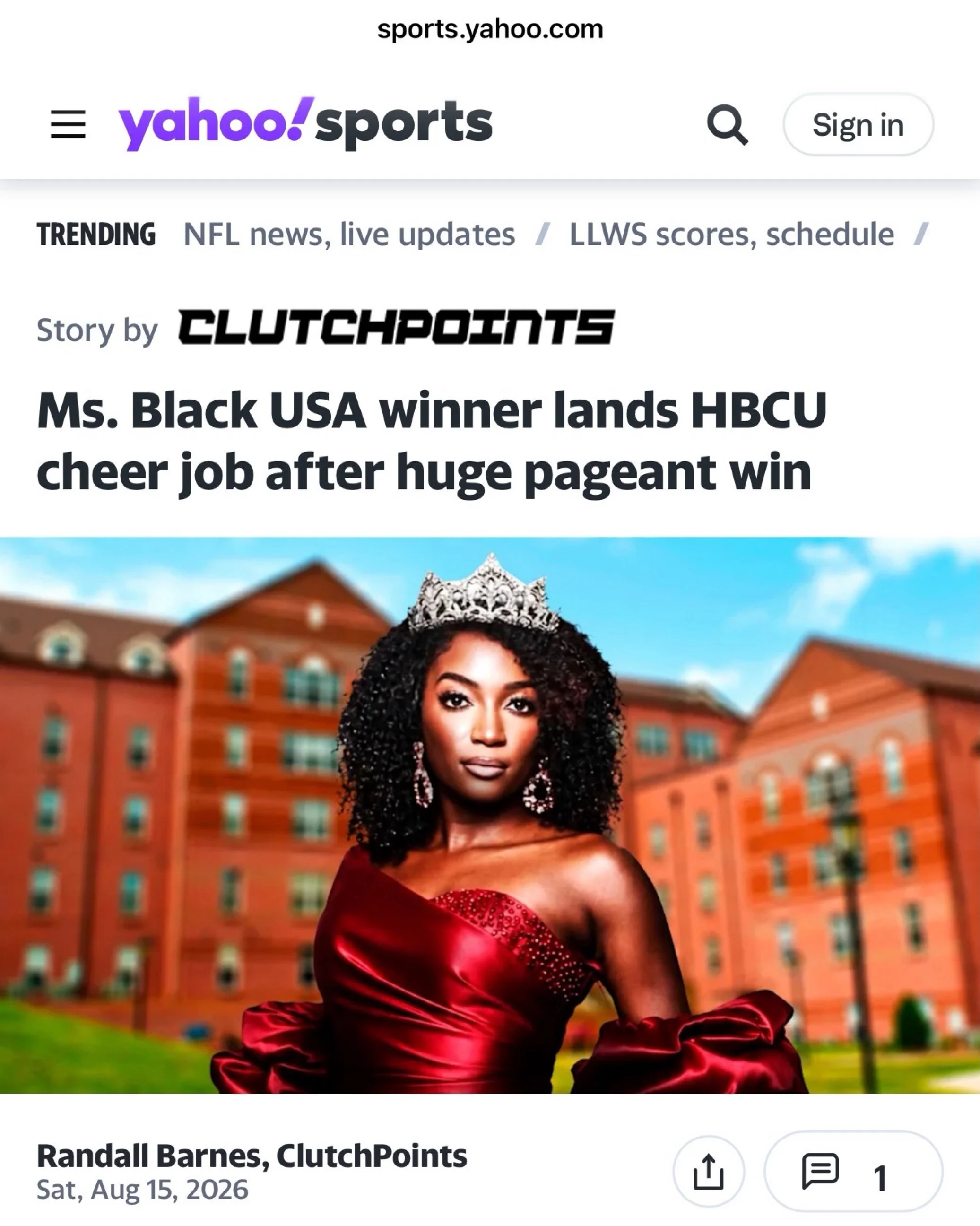 Grateful for the Ms. Black USA National platform and every opportunity! 

Thank you @clutchpoints for the feature.  #hbculove #wssu #msblackusa  #blackgirlscheer #nflcheerleaderalumni