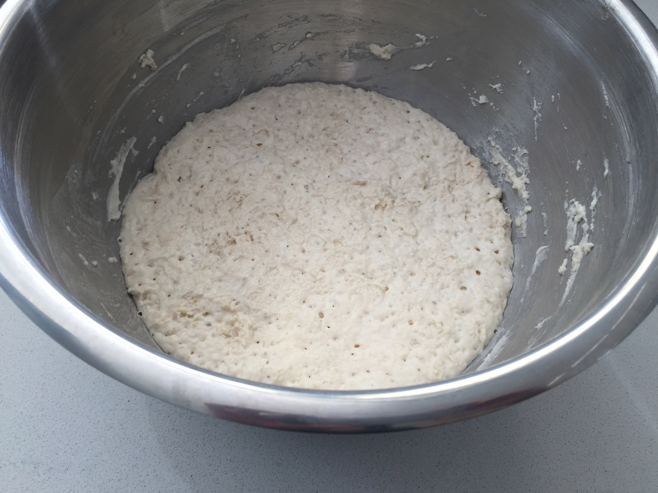 Dough dotted with bubbles