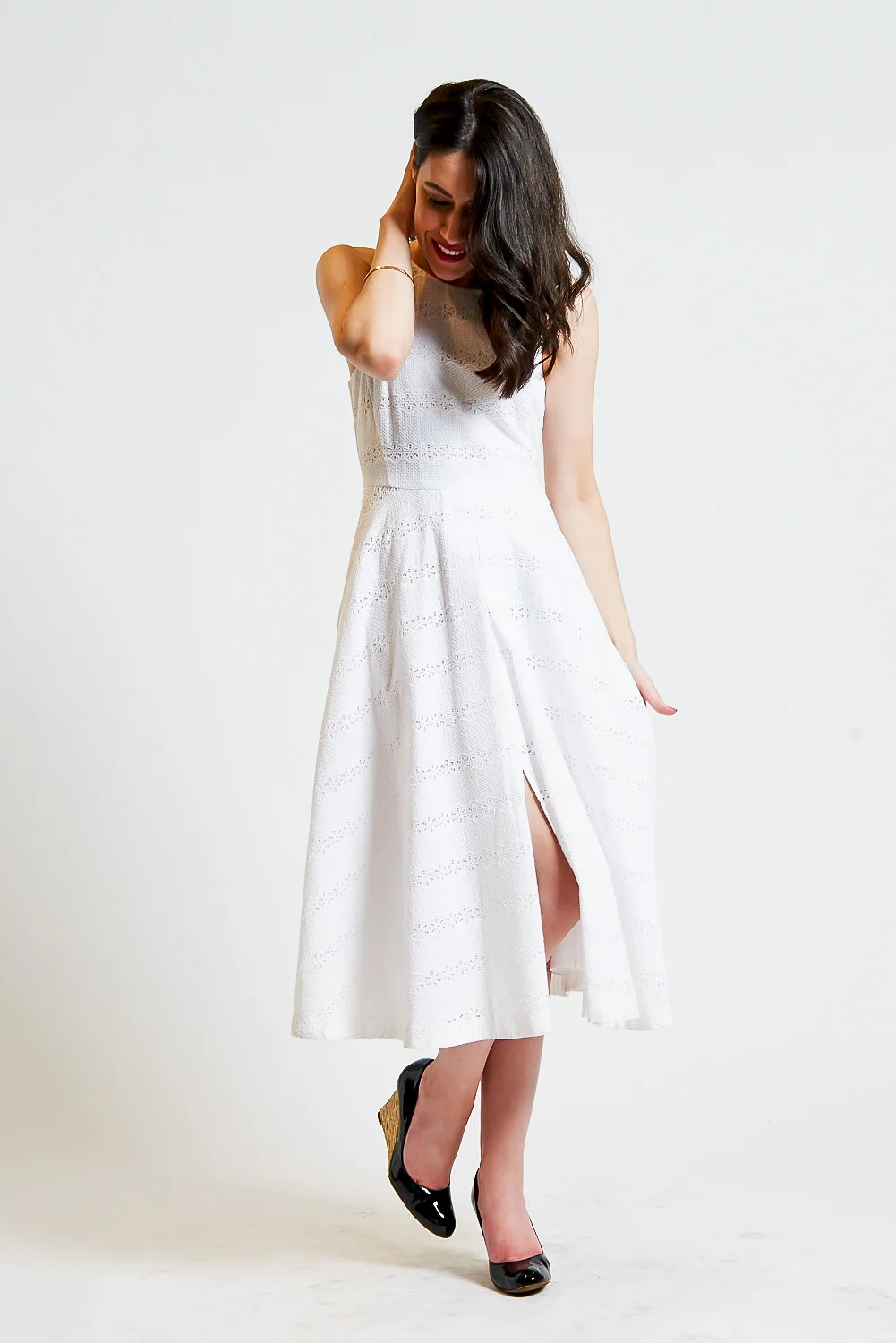 Lisa wears Marcs Broderie Numero Uno Dress