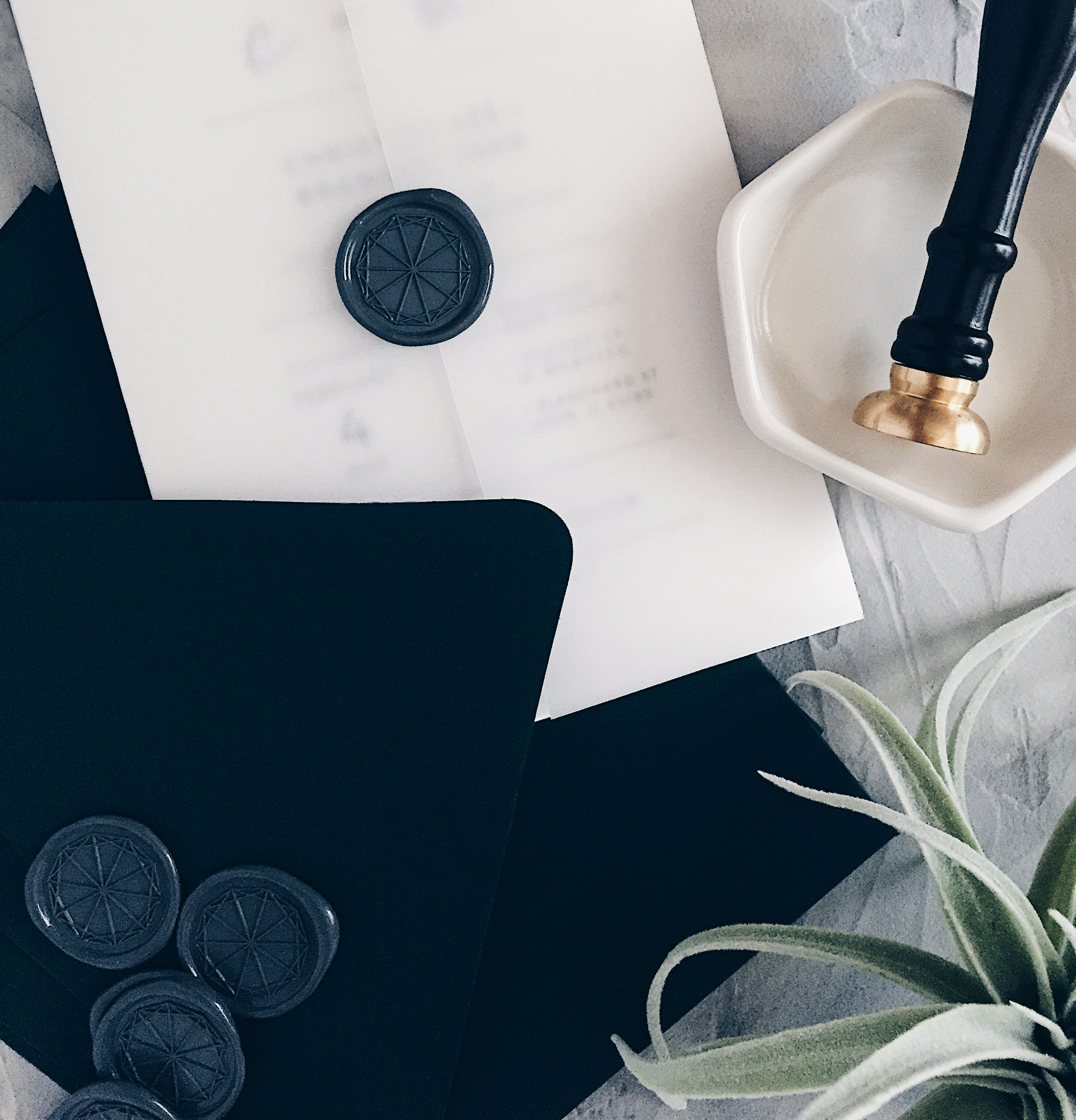 Fully enclosed vellum wrap. Design, styling and photo by Grace Niu Design. Self-adhesive wax seals c/o Artisaire .