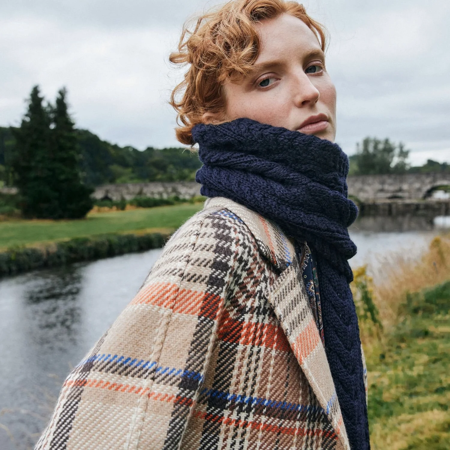 CAMEL CHECK SAOIRSE CASHMERE BLEND COAT