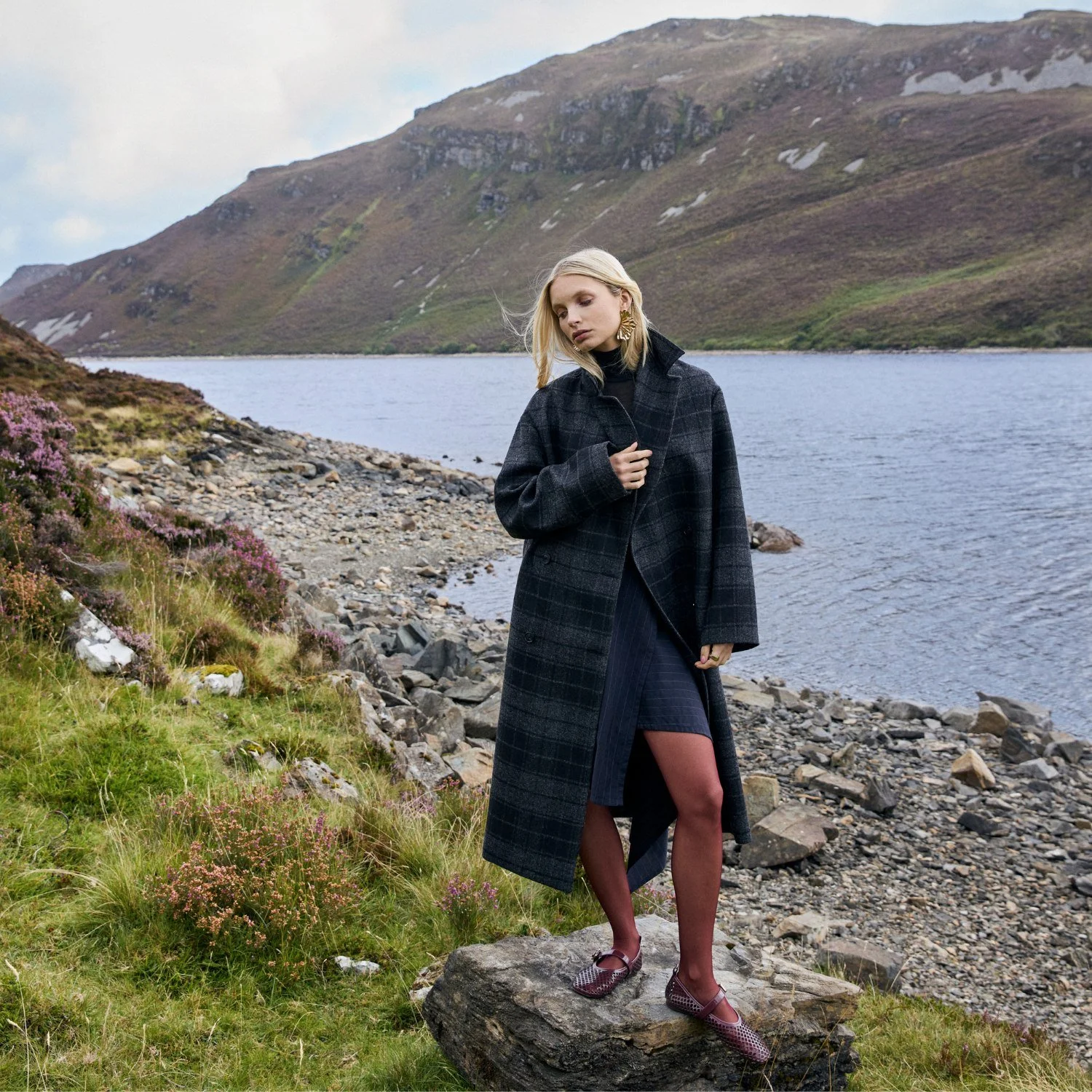 BLACK &amp; CHARCOAL CHECK CIARA OVERSIZED COAT